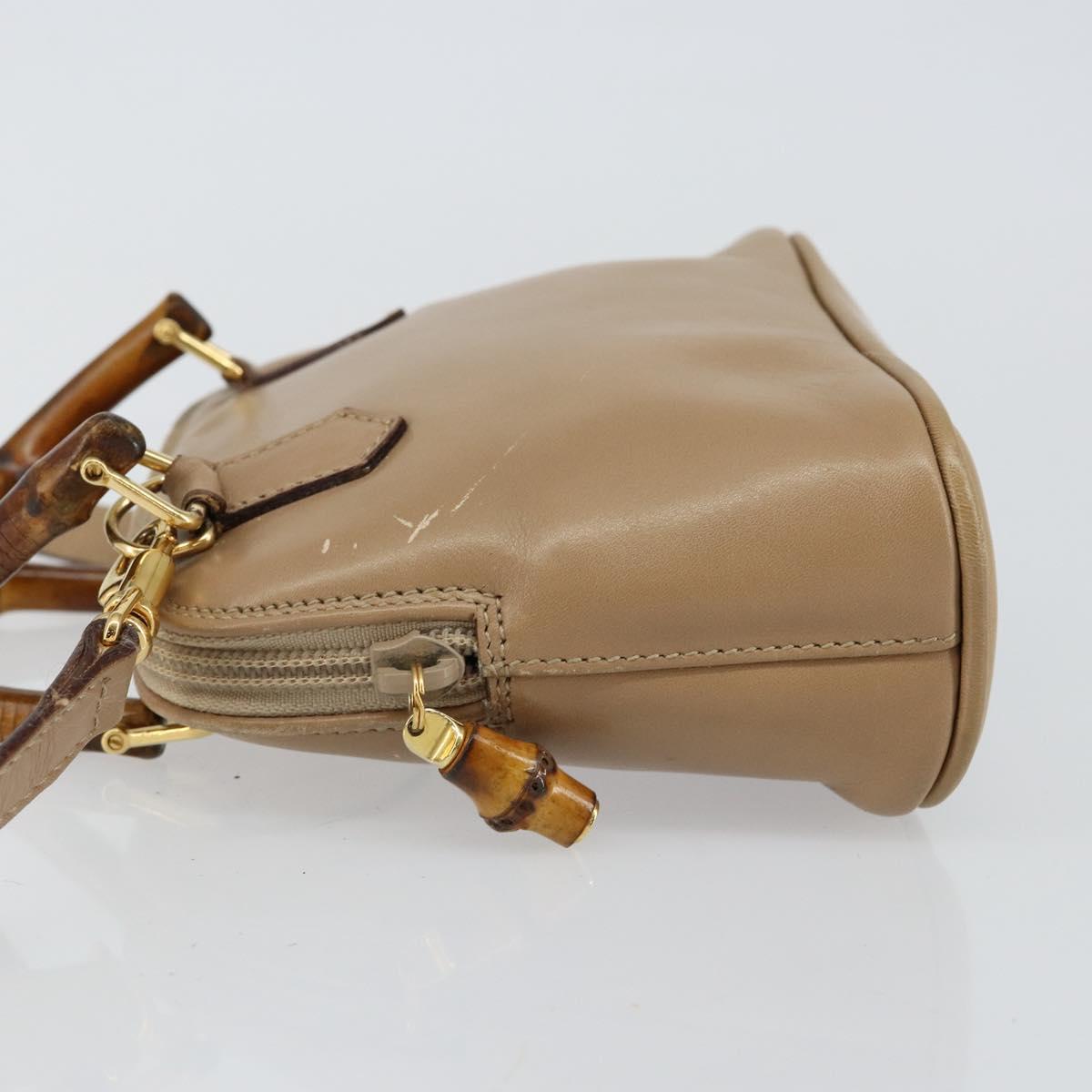 GUCCI Bamboo Hand Bag Leather 2way Beige Gold 007 2865 0231 Auth 143591