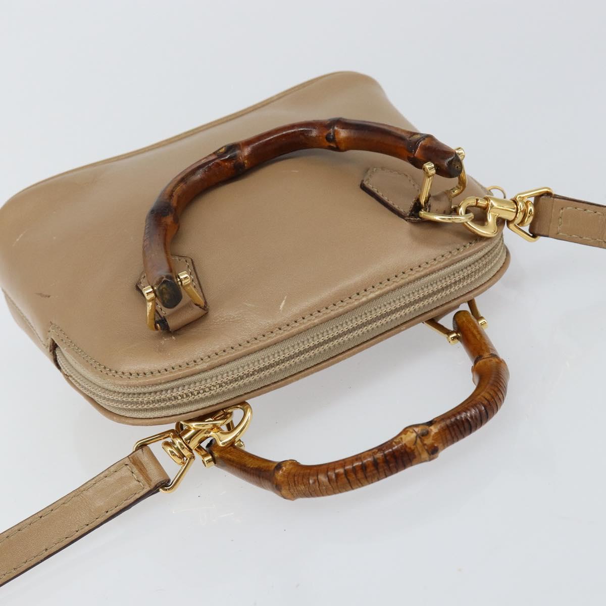 GUCCI Bamboo Hand Bag Leather 2way Beige Gold 007 2865 0231 Auth 143591