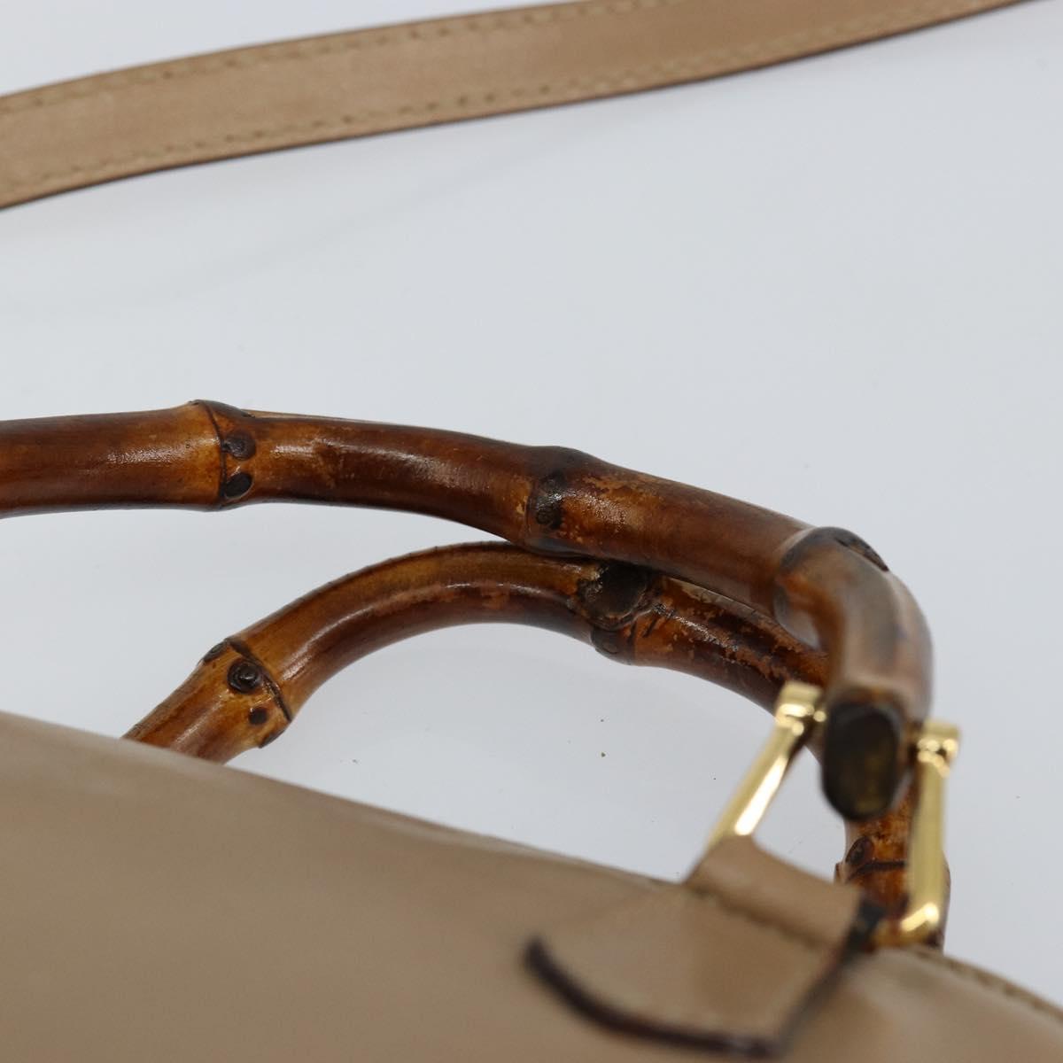 GUCCI Bamboo Hand Bag Leather 2way Beige Gold 007 2865 0231 Auth 143591