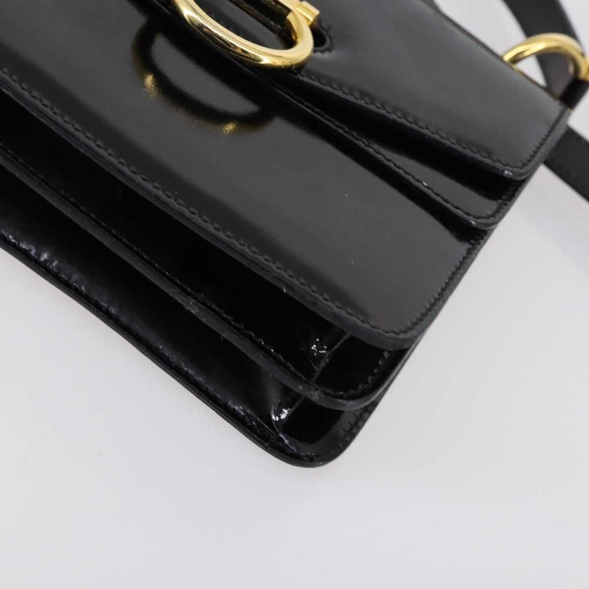 CELINE Hand Bag Enamel 2way Black Gold Auth 143592