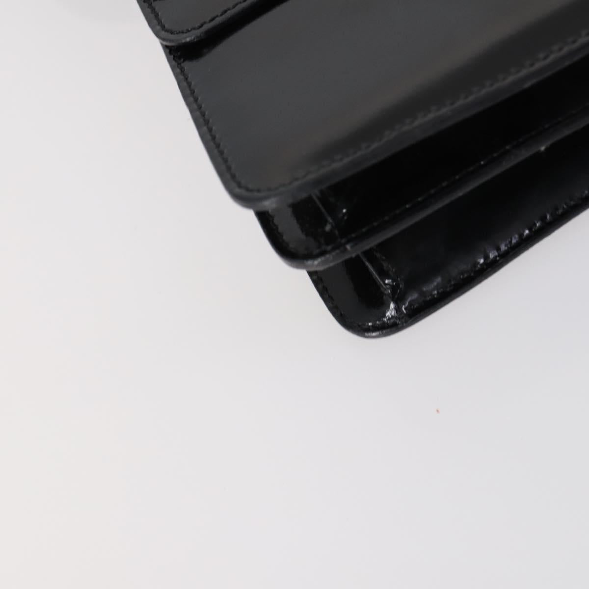 CELINE Hand Bag Enamel 2way Black Gold Auth 143592