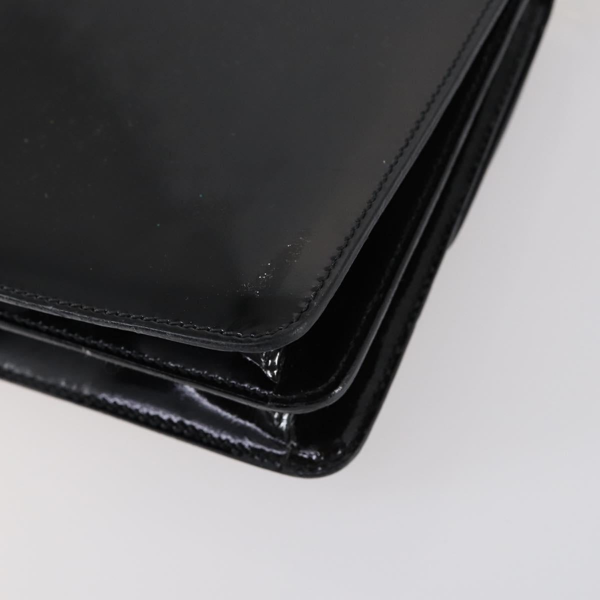 CELINE Hand Bag Enamel 2way Black Gold Auth 143592