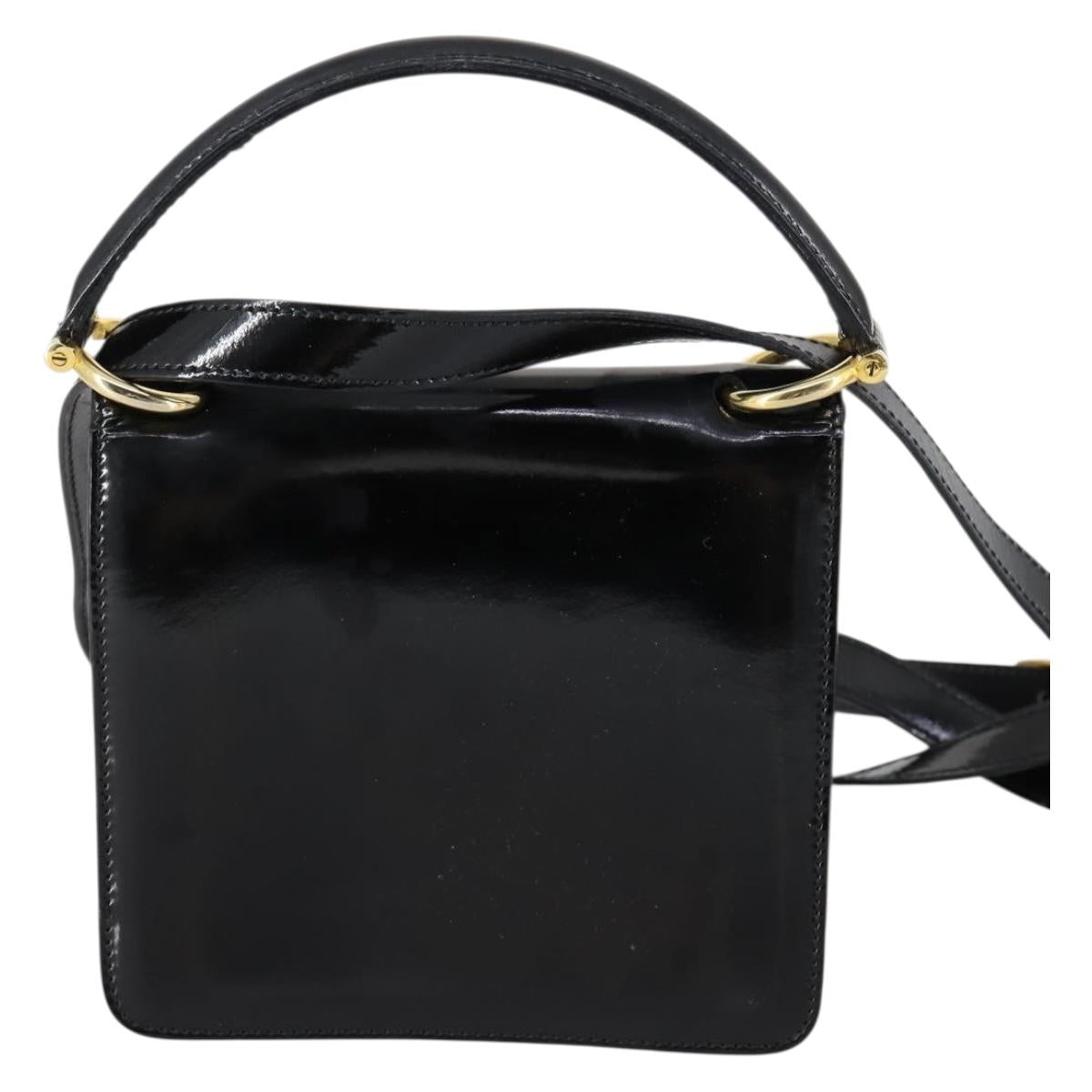 CELINE Hand Bag Enamel 2way Black Gold Auth 143592