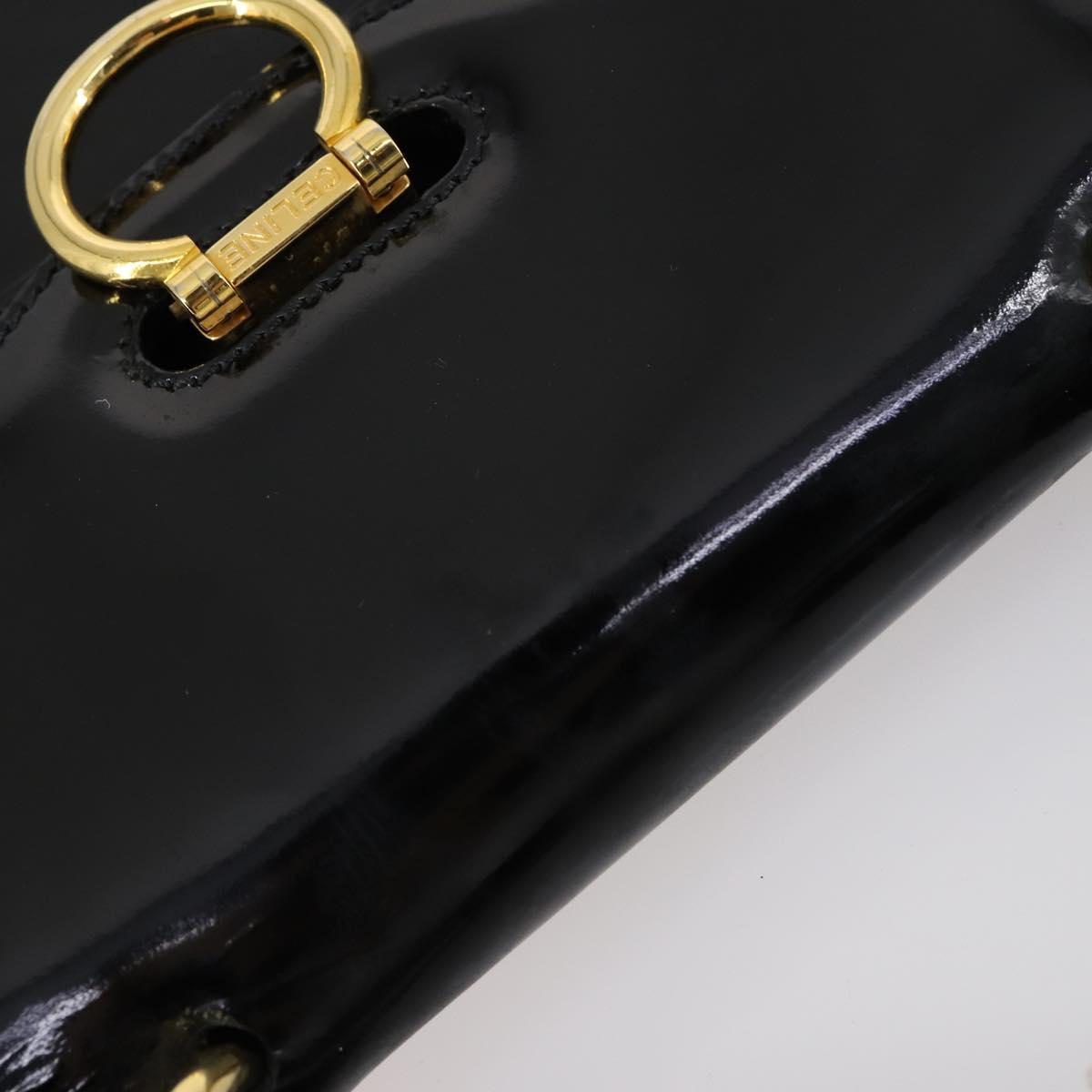 CELINE Hand Bag Enamel 2way Black Gold Auth 143592