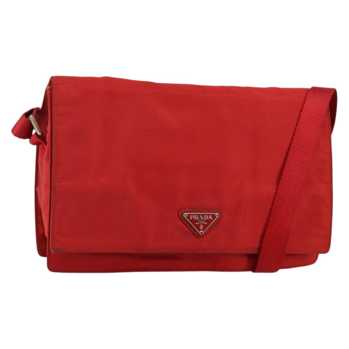 PRADA Shoulder Bag Nylon Red Silver Auth 143596