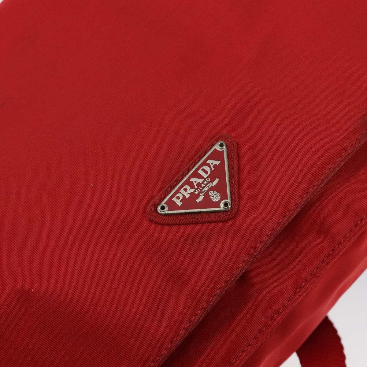 PRADA Shoulder Bag Nylon Red Silver Auth 143596