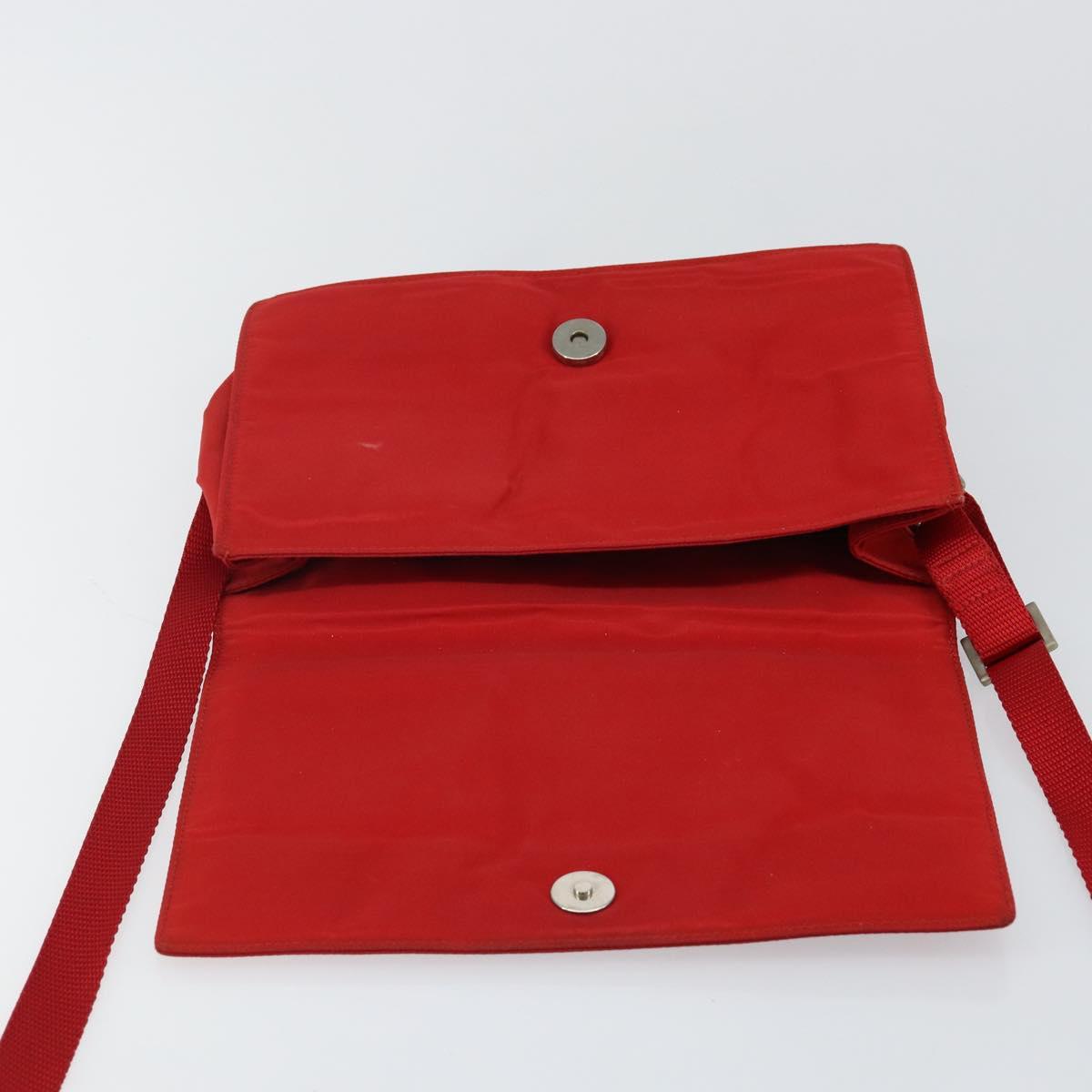 PRADA Shoulder Bag Nylon Red Silver Auth 143596
