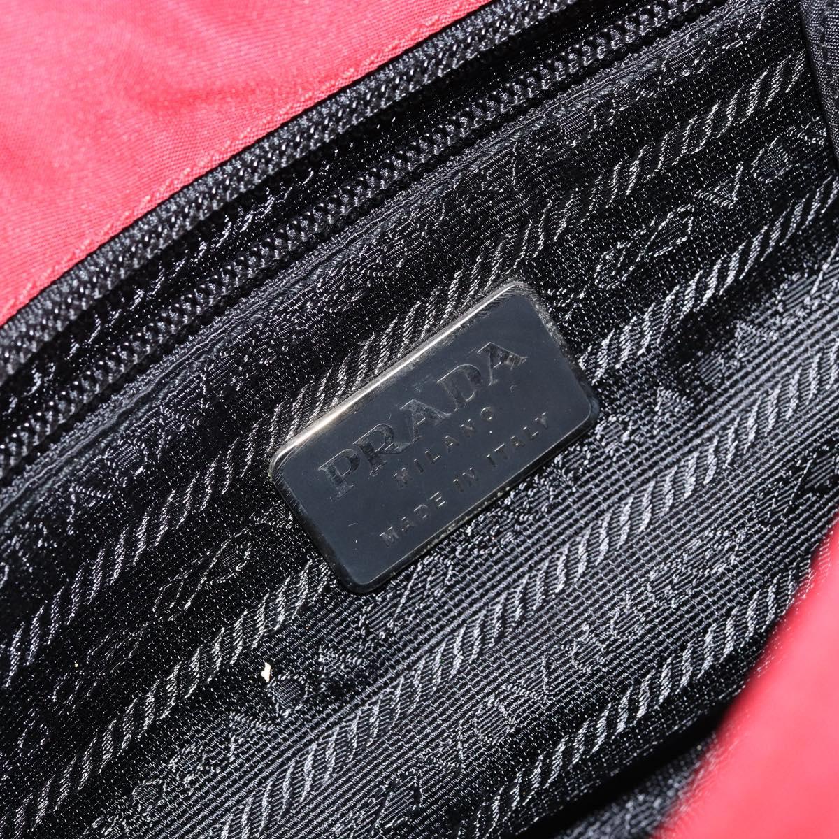 PRADA Shoulder Bag Nylon Red Silver Auth 143596