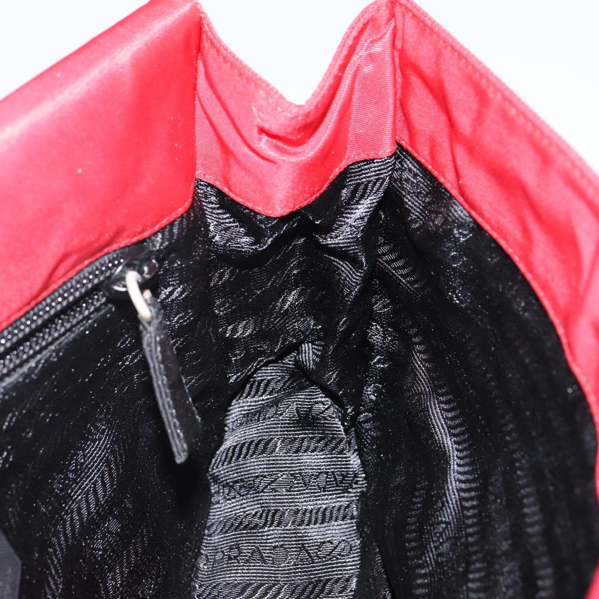 PRADA Shoulder Bag Nylon Red Silver Auth 143596