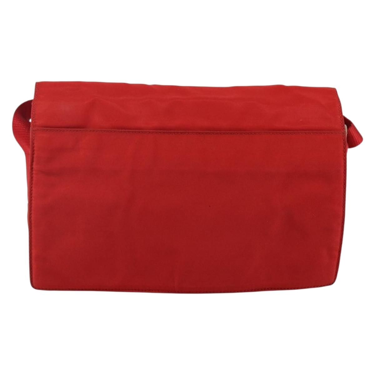 PRADA Shoulder Bag Nylon Red Silver Auth 143596