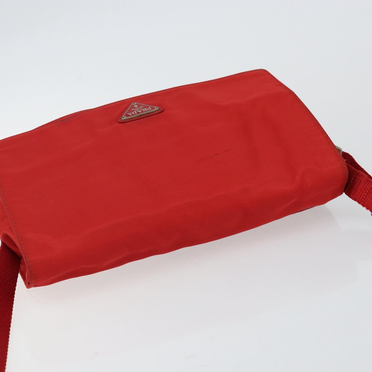 PRADA Shoulder Bag Nylon Red Silver Auth 143596