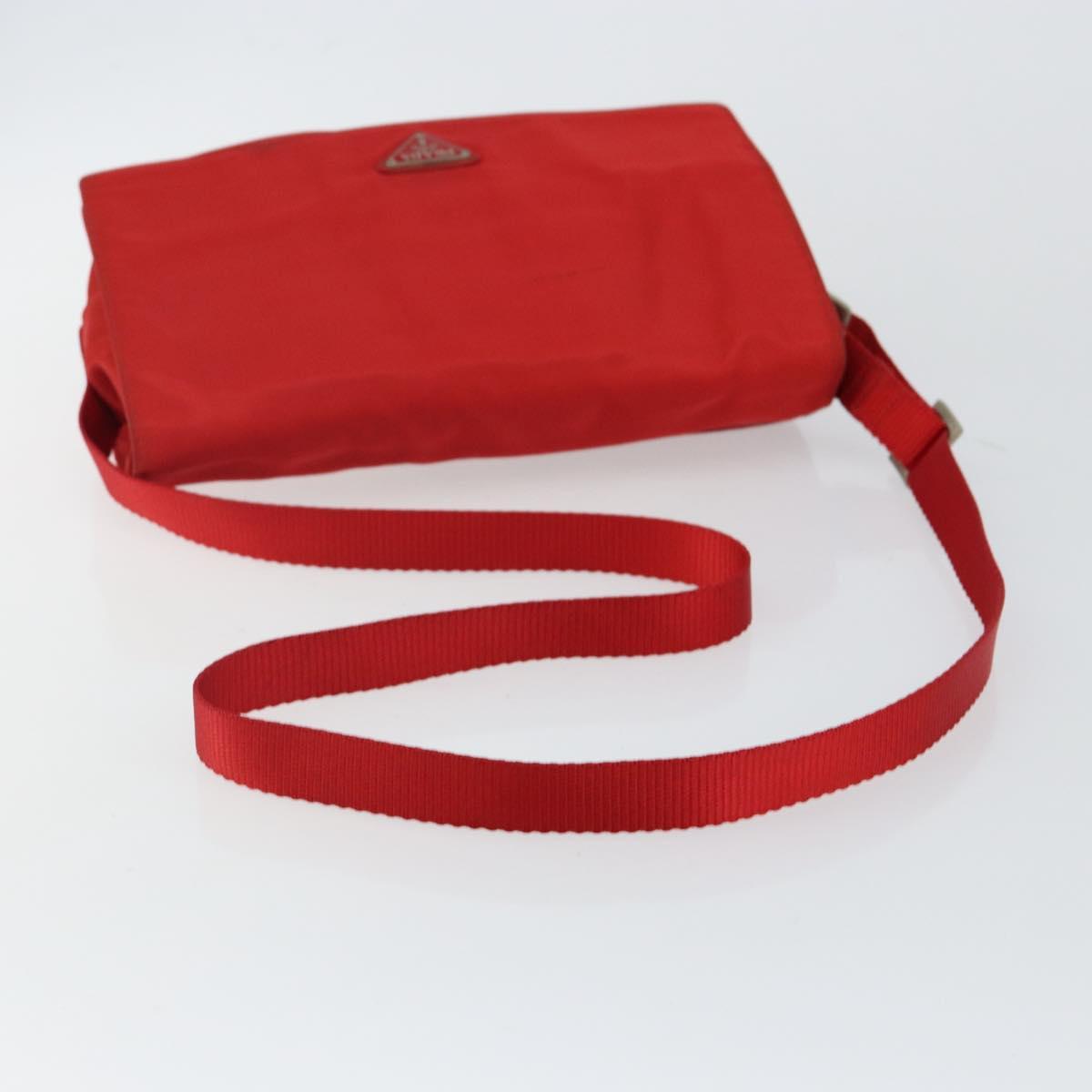 PRADA Shoulder Bag Nylon Red Silver Auth 143596