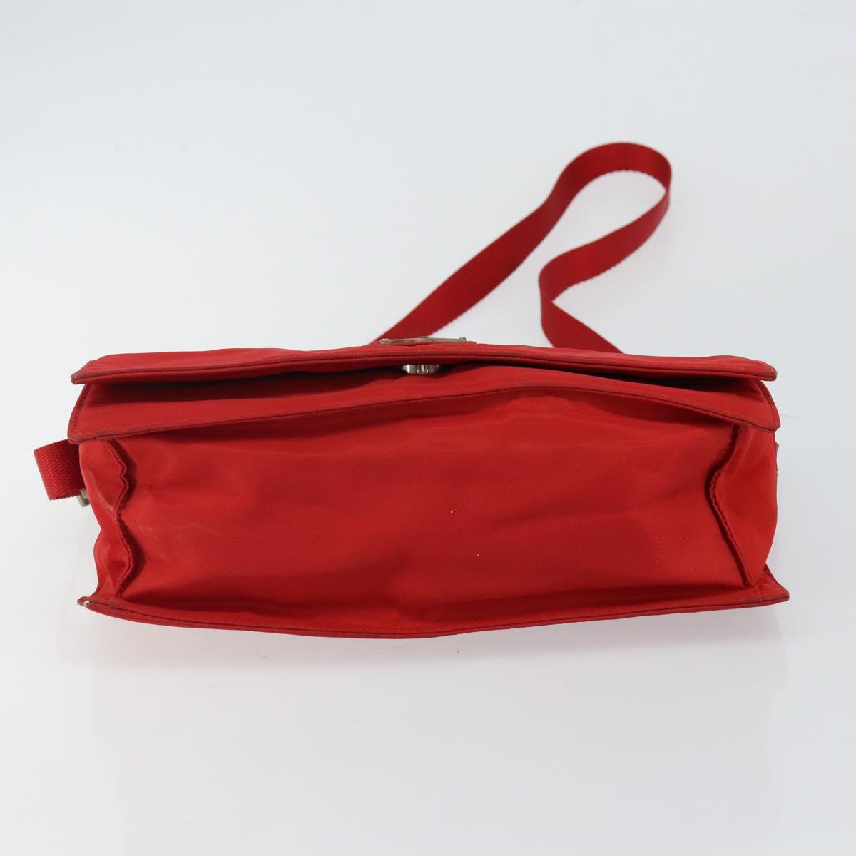 PRADA Shoulder Bag Nylon Red Silver Auth 143596