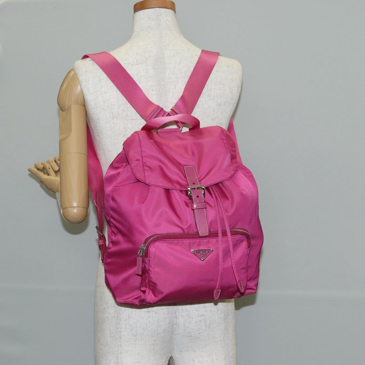 PRADA Backpack Nylon Pink Silver Auth 143599V