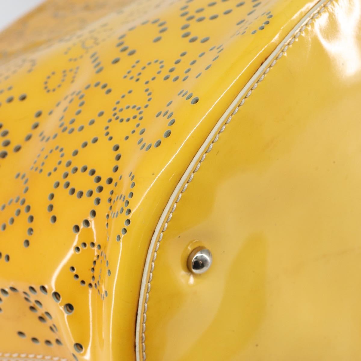 CHANEL Punching Hand Bag Enamel Yellow Silver CC Auth 143604