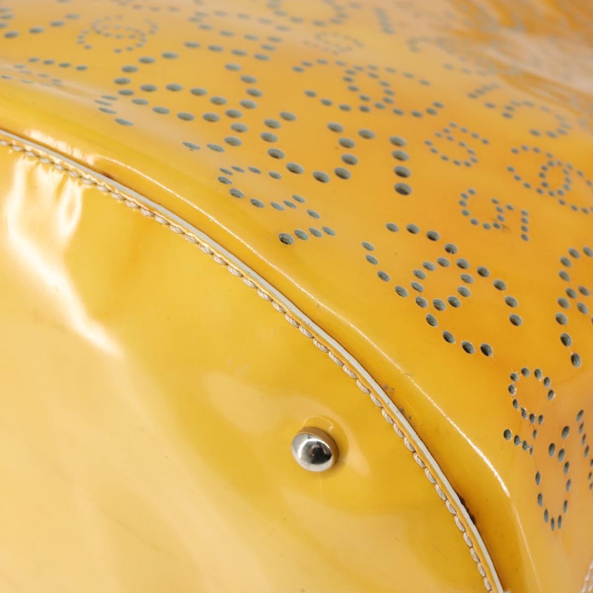 CHANEL Punching Hand Bag Enamel Yellow Silver CC Auth 143604