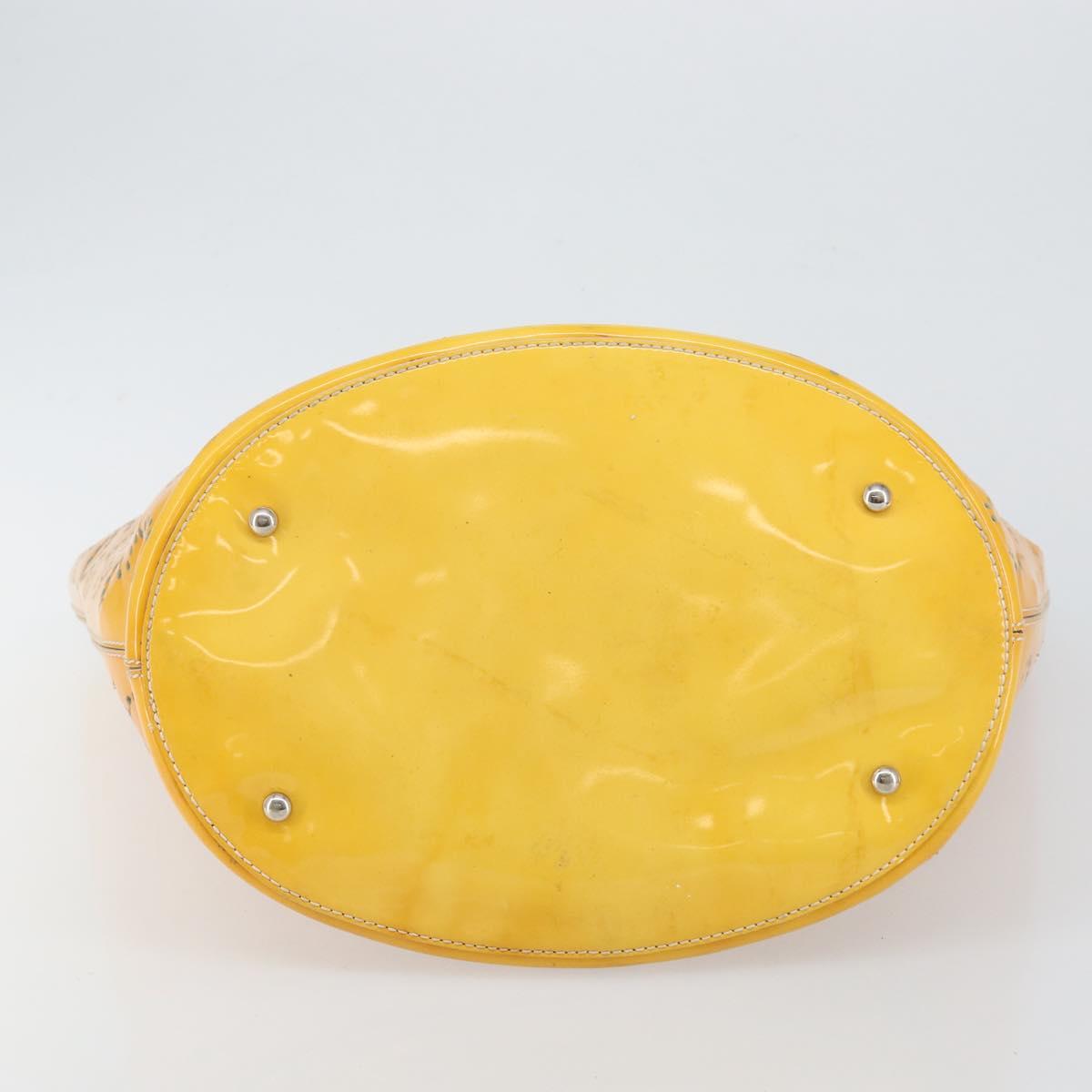 CHANEL Punching Hand Bag Enamel Yellow Silver CC Auth 143604
