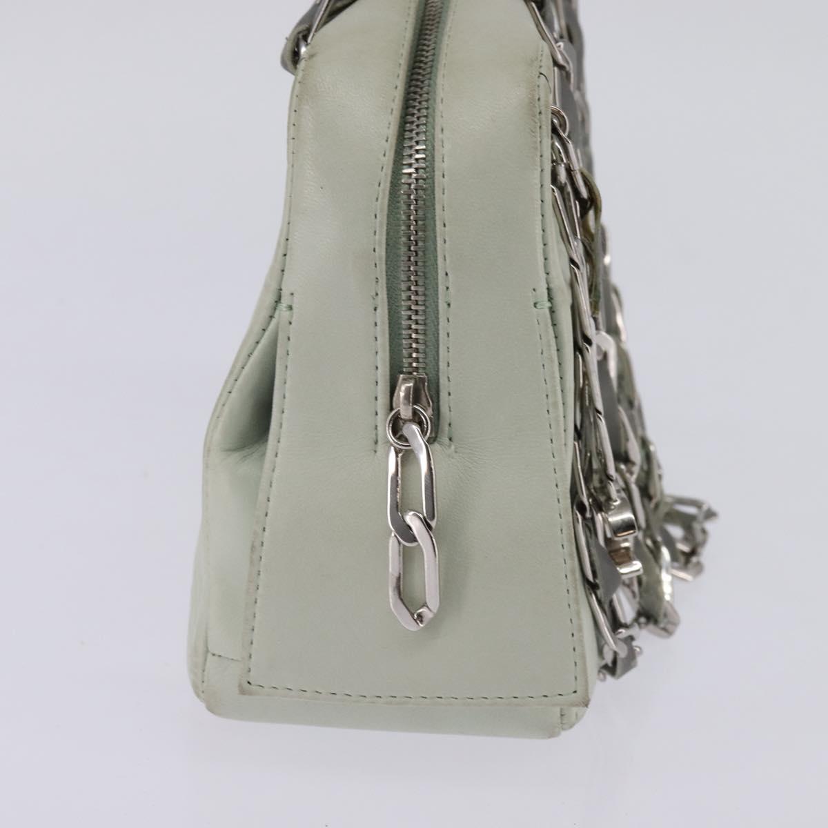 CHANEL Mademoiselle Chain Shoulder Bag Leather Silver Light green CC Auth 143605