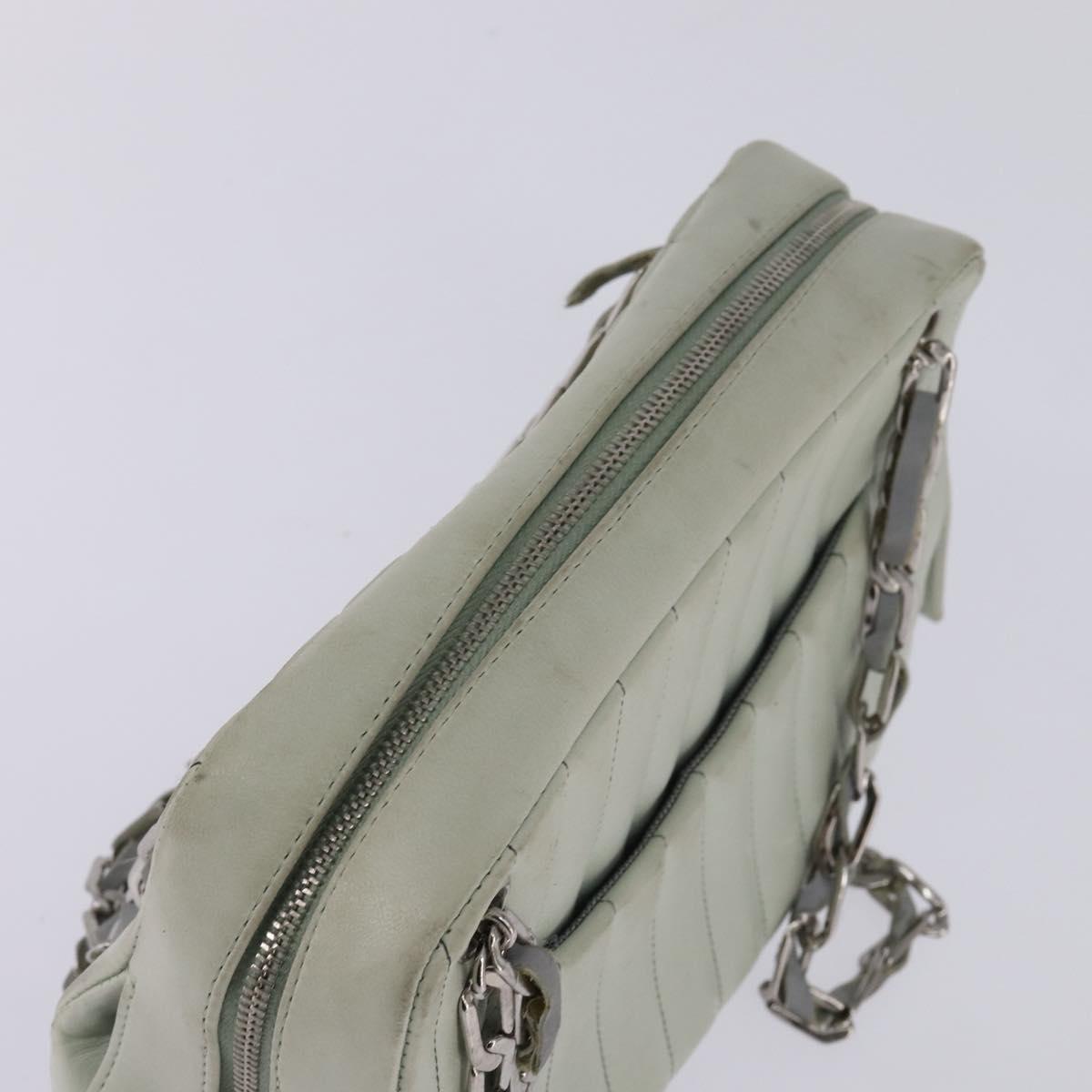 CHANEL Mademoiselle Chain Shoulder Bag Leather Silver Light green CC Auth 143605