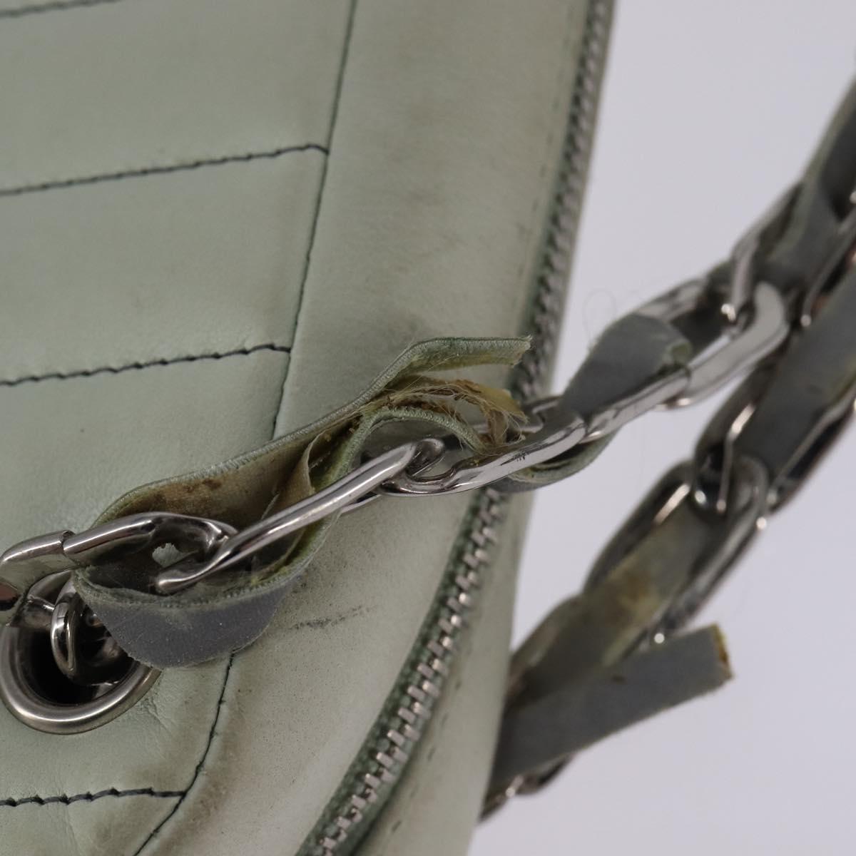 CHANEL Mademoiselle Chain Shoulder Bag Leather Silver Light green CC Auth 143605