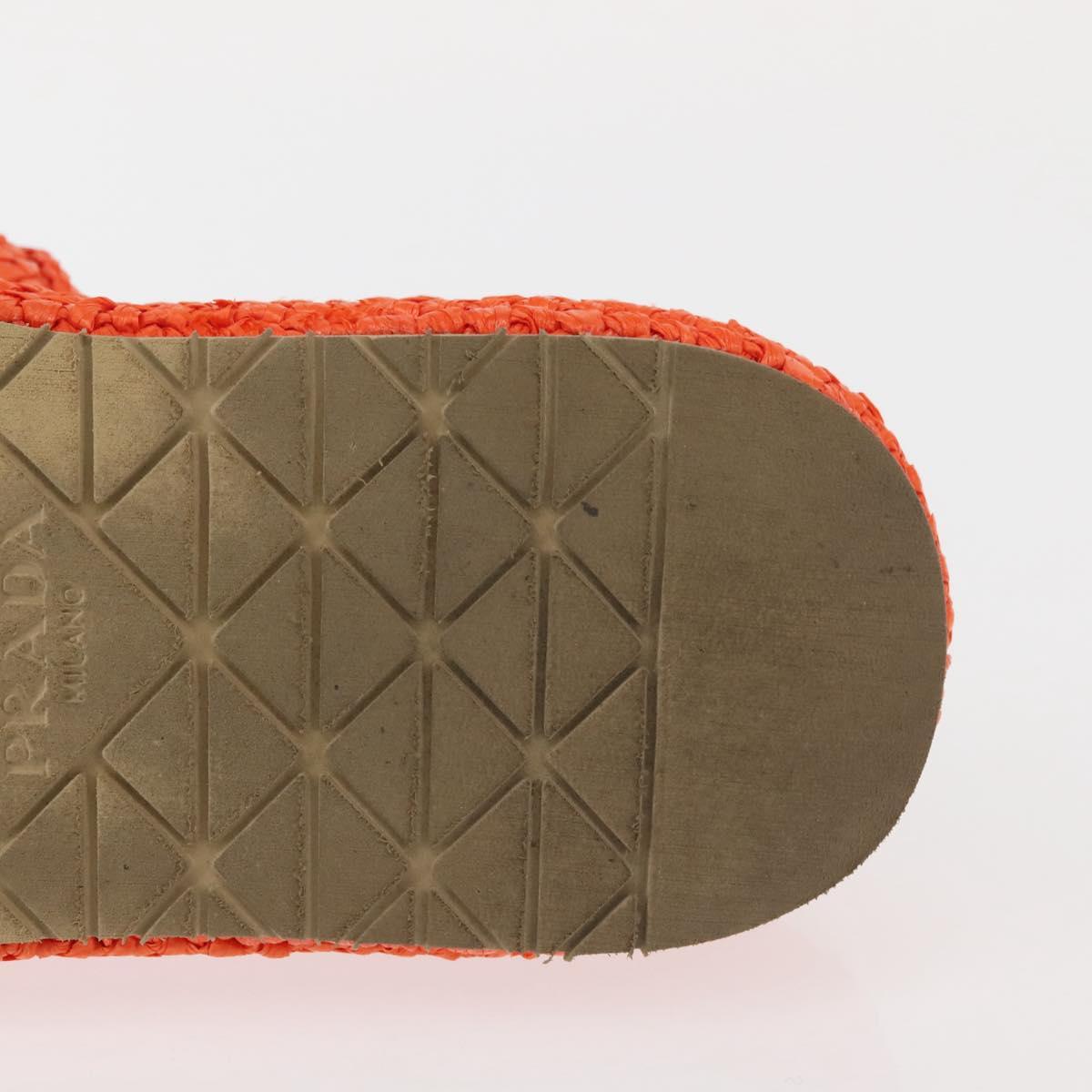 PRADA Flat Form Sandals Raffia Orange Auth 143606