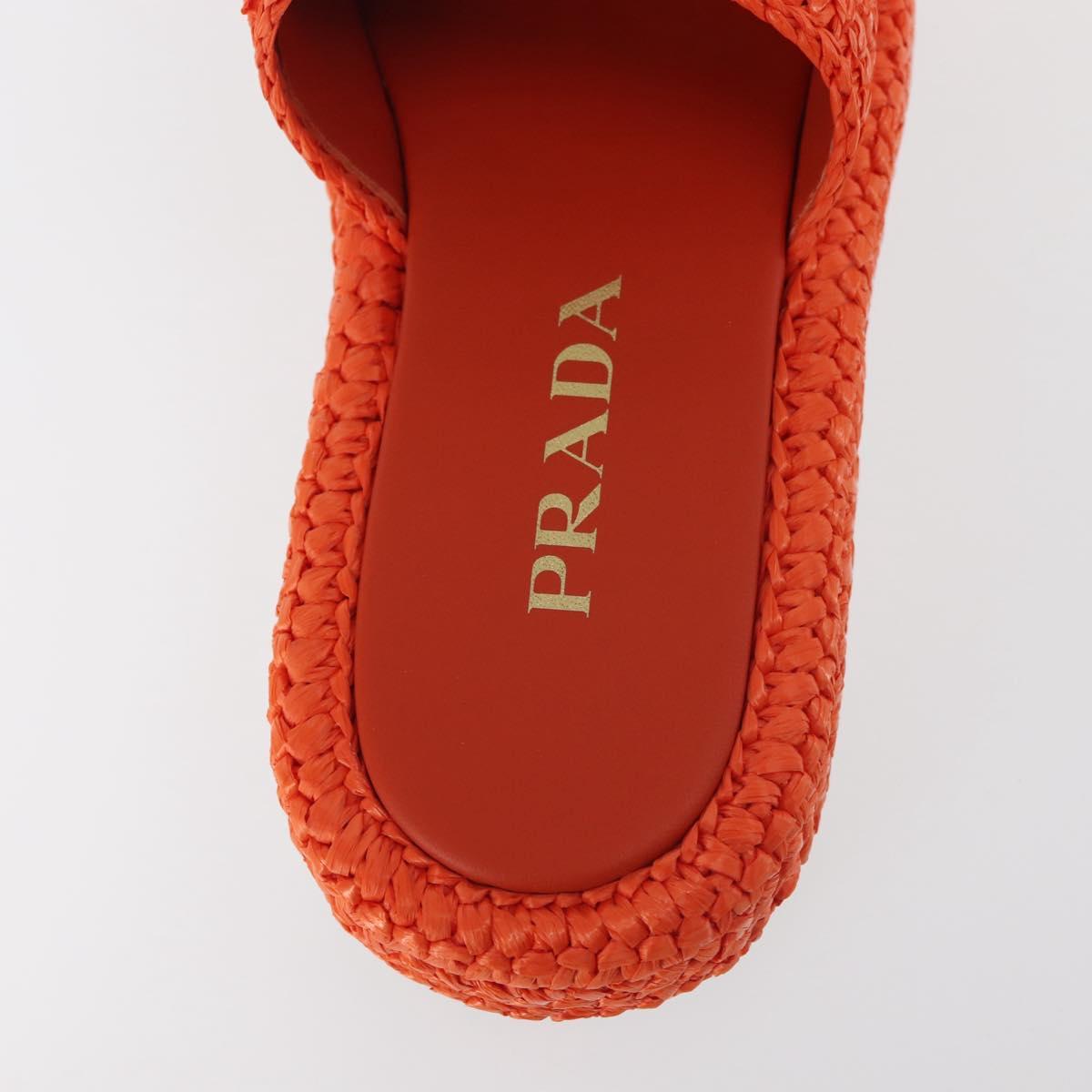 PRADA Flat Form Sandals Raffia Orange Auth 143606