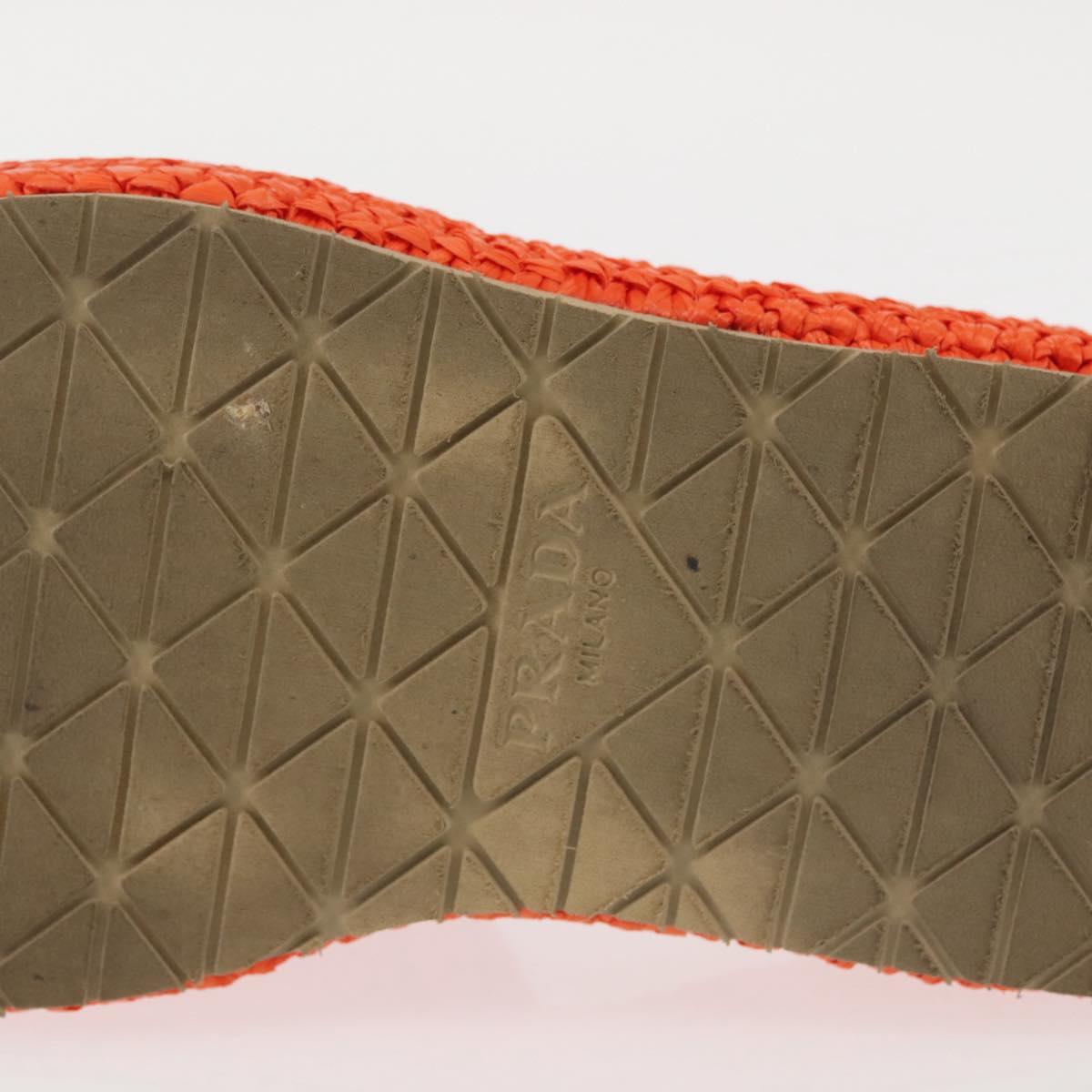 PRADA Flat Form Sandals Raffia Orange Auth 143606