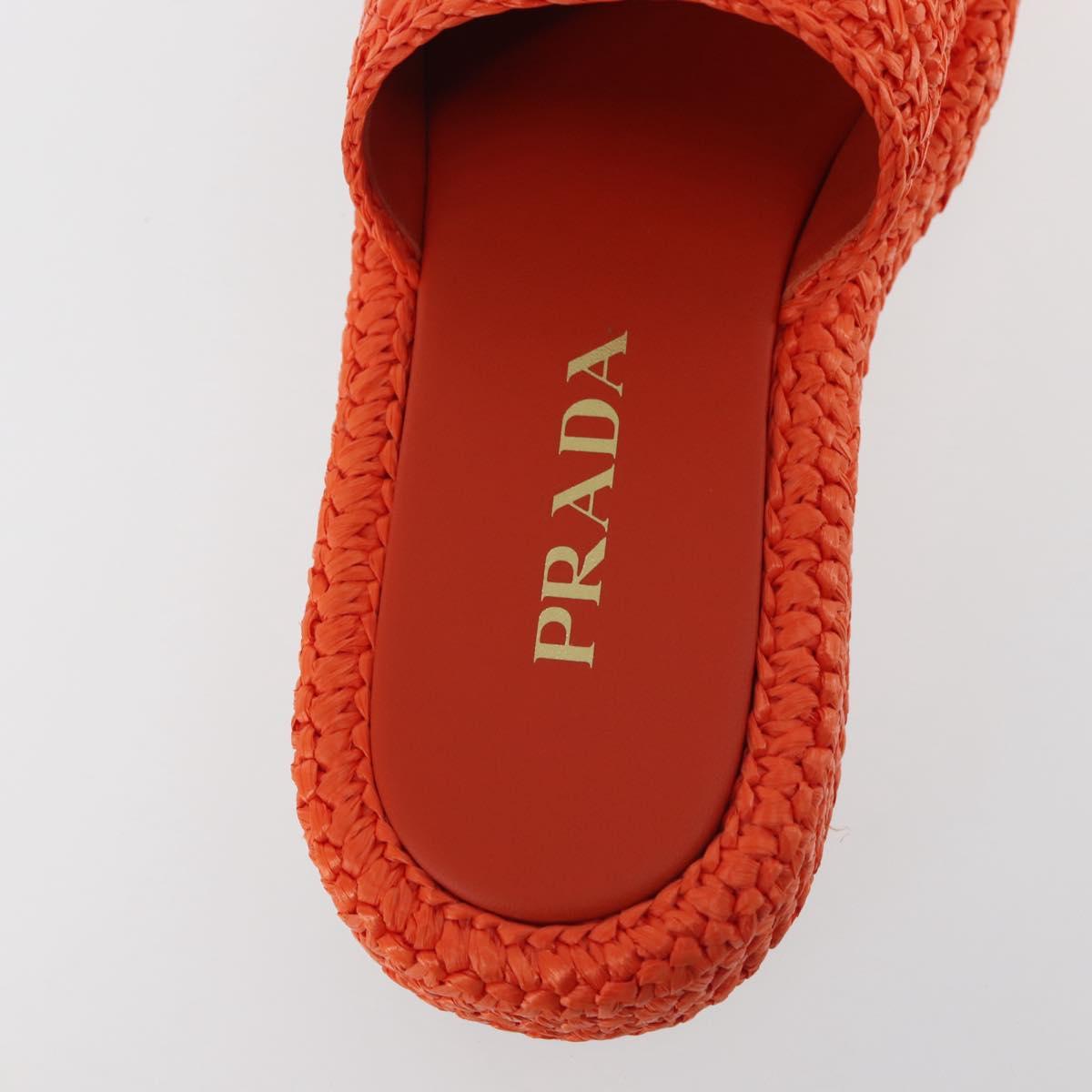 PRADA Flat Form Sandals Raffia Orange Auth 143606