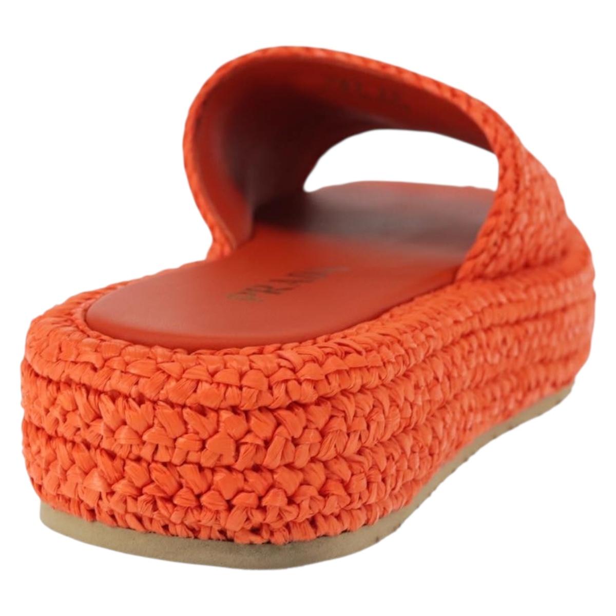 PRADA Flat Form Sandals Raffia Orange Auth 143606