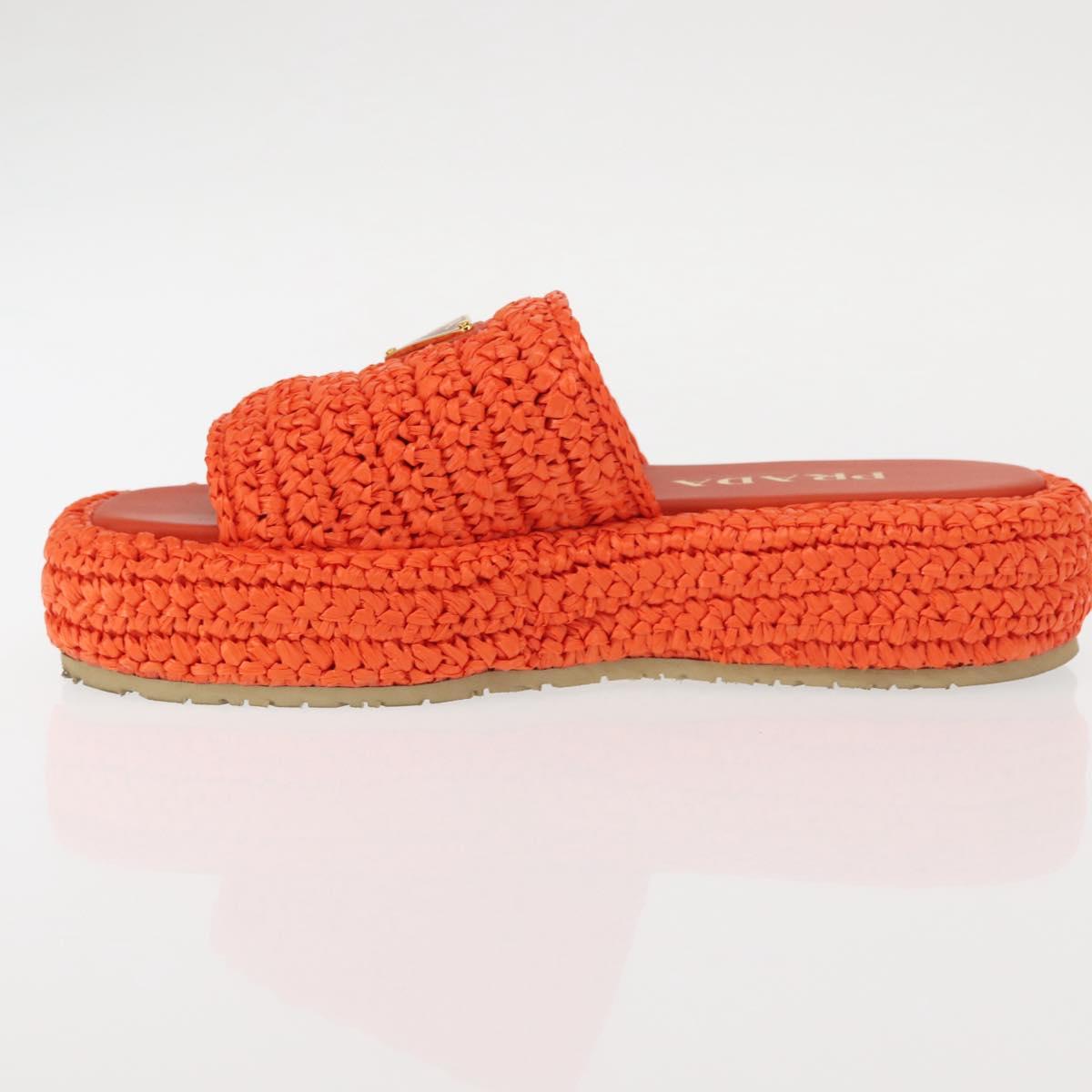 PRADA Flat Form Sandals Raffia Orange Auth 143606