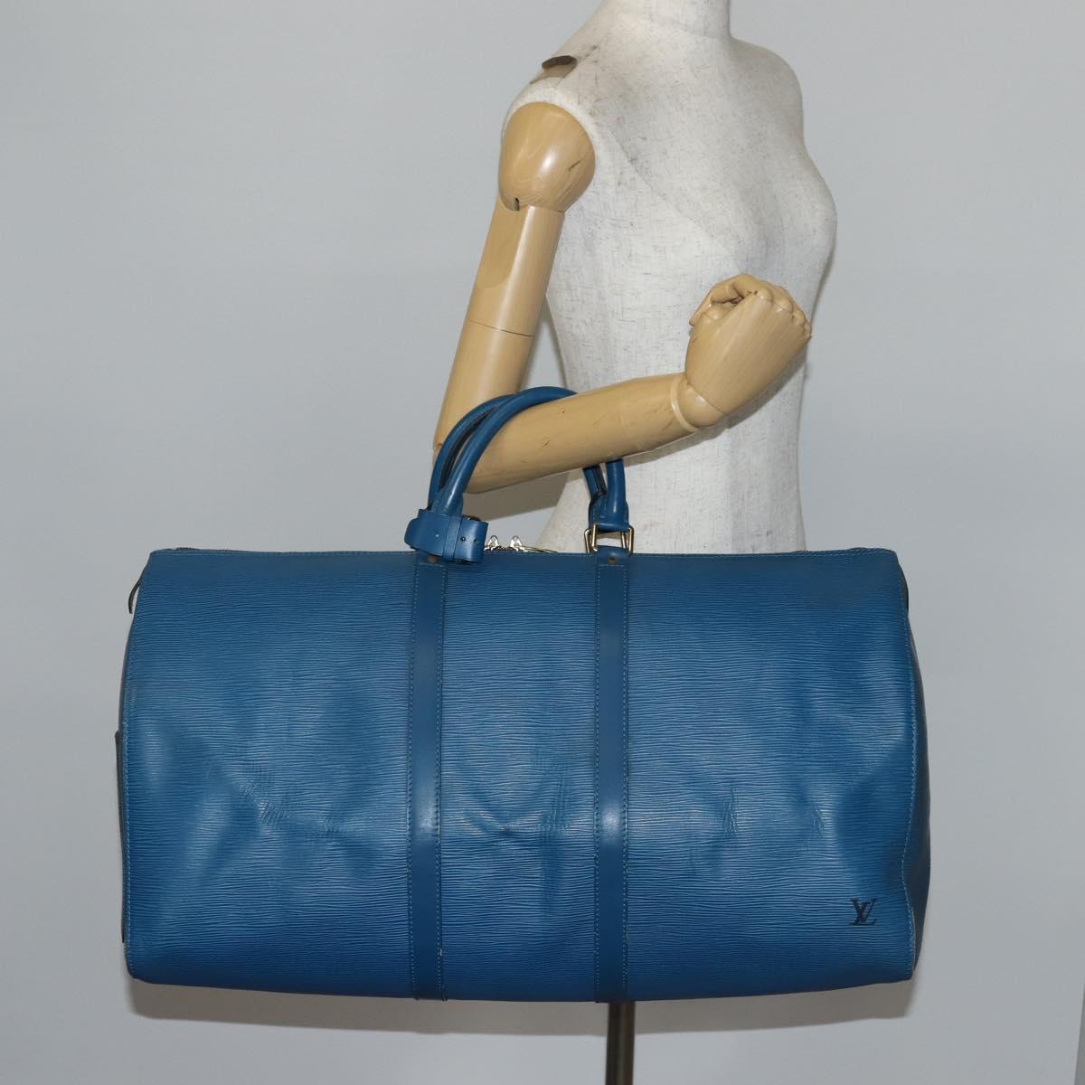 LOUIS VUITTON Epi Keepall 50 Boston Bag Blue M42965 LV Auth 143630
