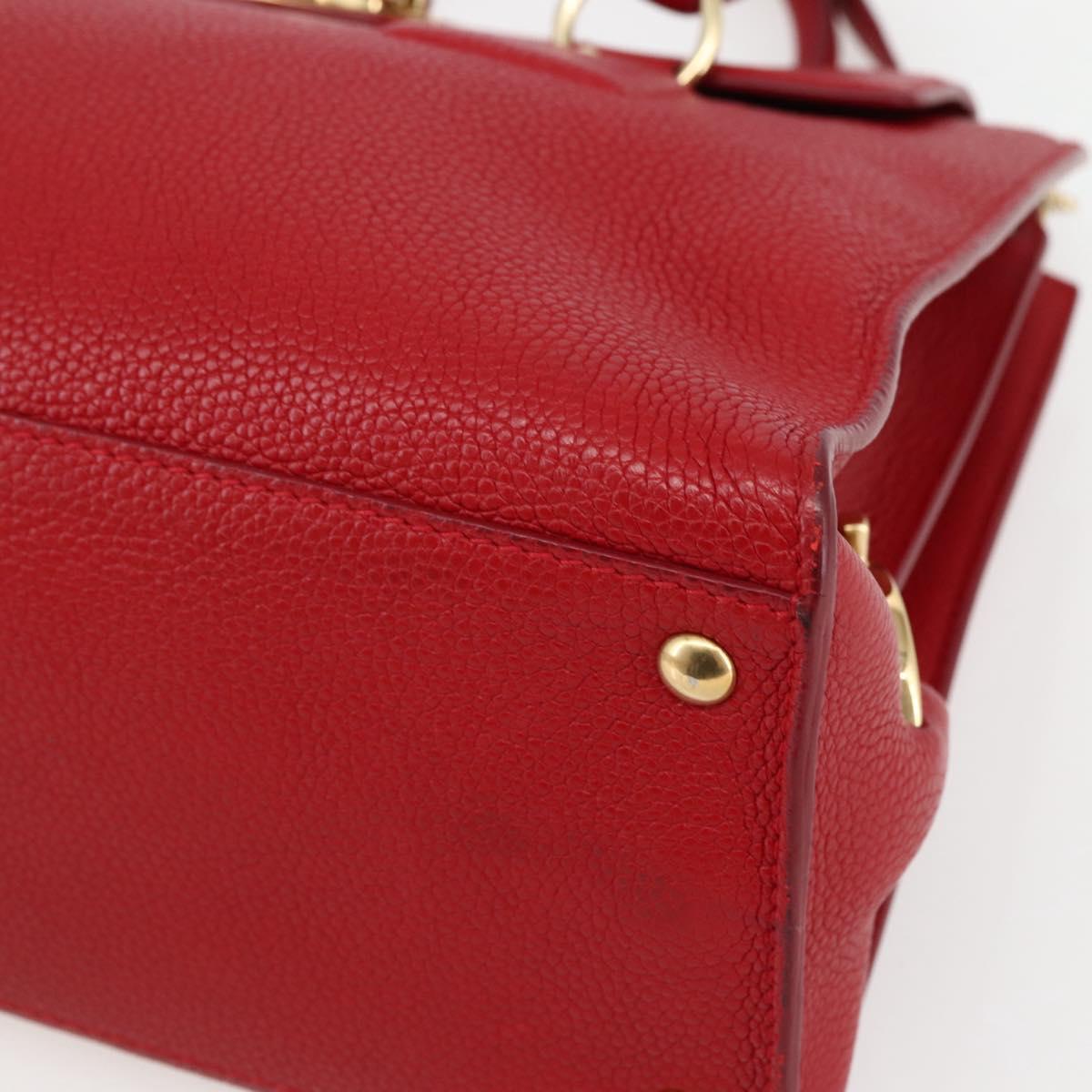 Salvatore Ferragamo Gancini Hand Bag Leather 2way Red Gold Auth 143649V