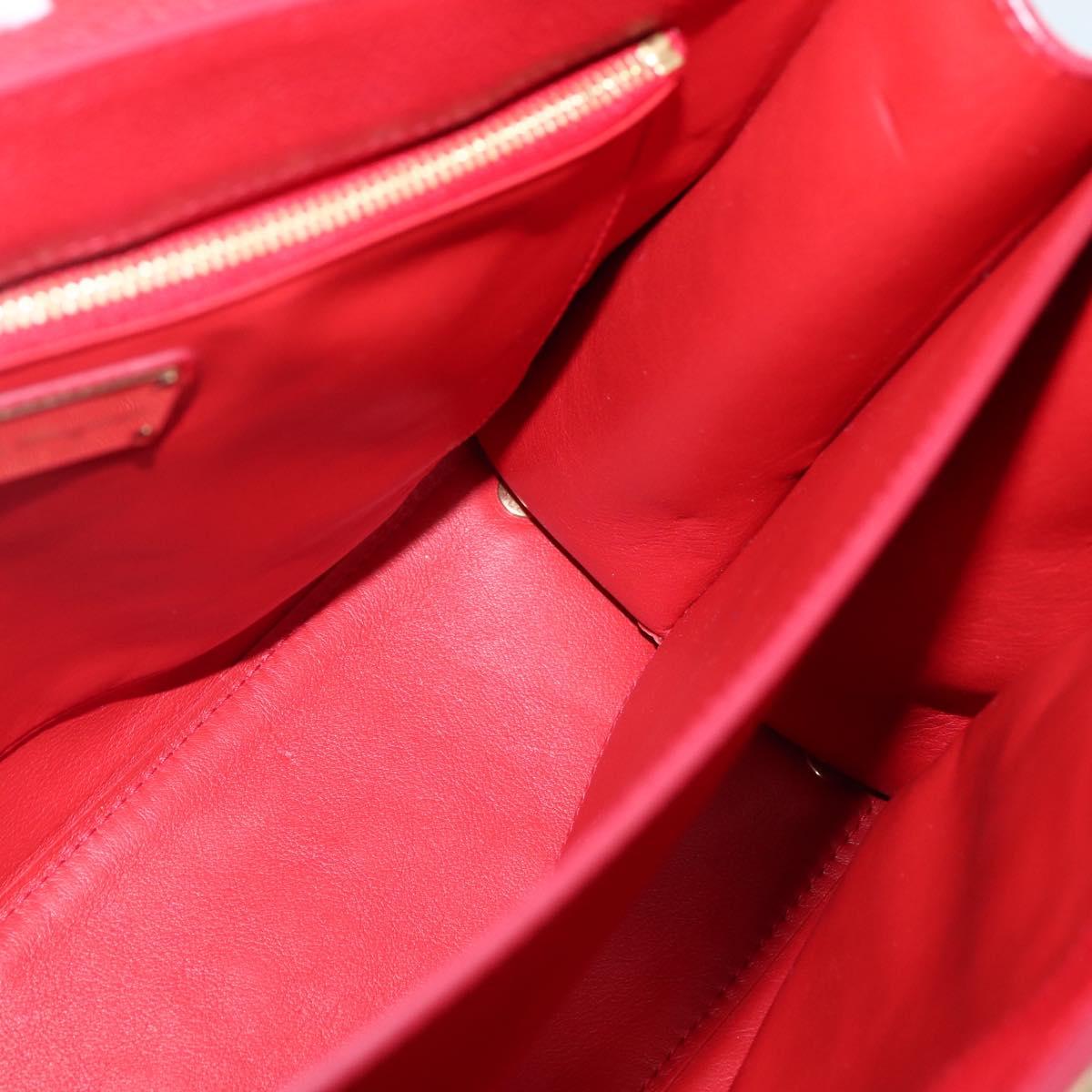 Salvatore Ferragamo Gancini Hand Bag Leather 2way Red Gold Auth 143649V