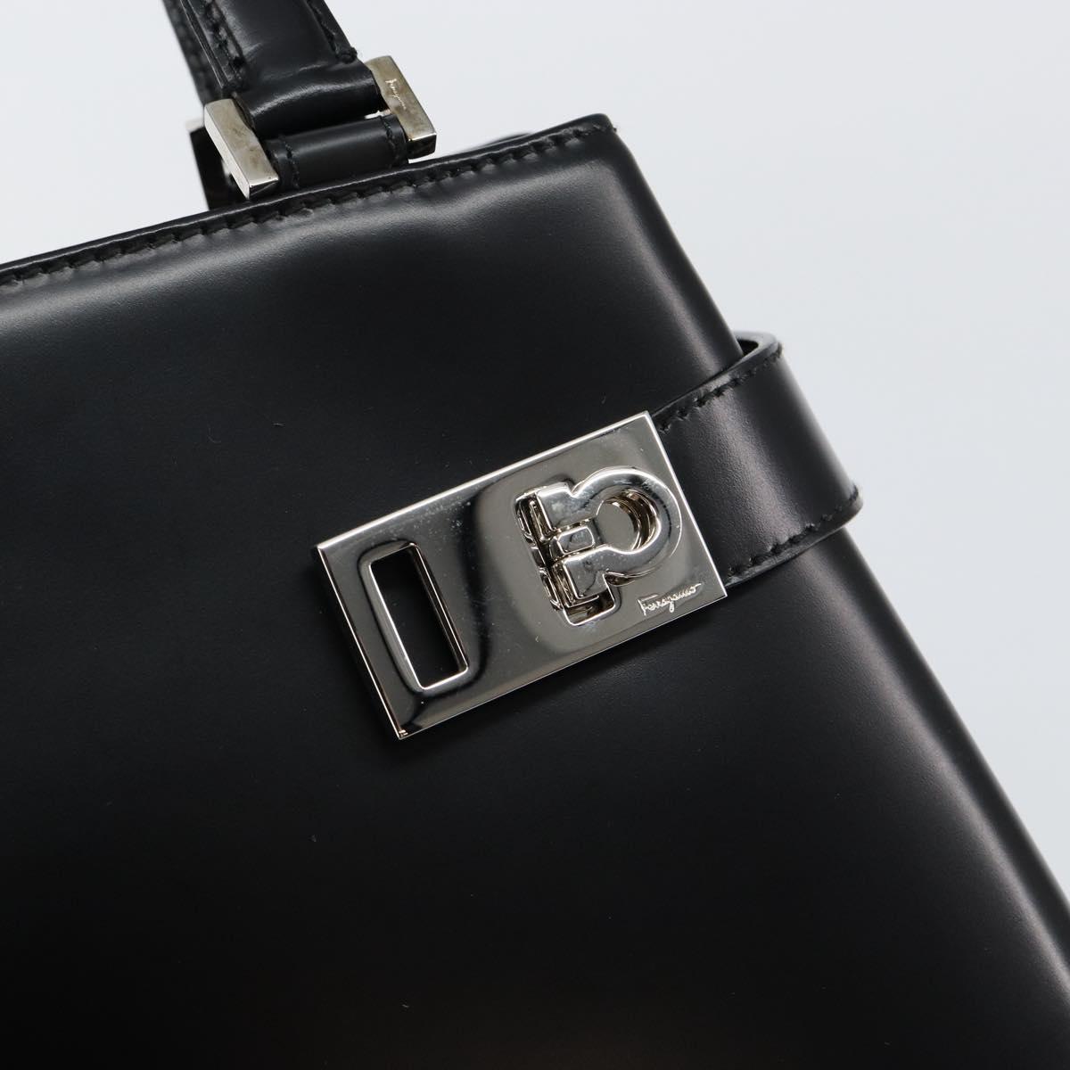 Salvatore Ferragamo Gancini Hand Bag Leather Black Silver Auth 143654V
