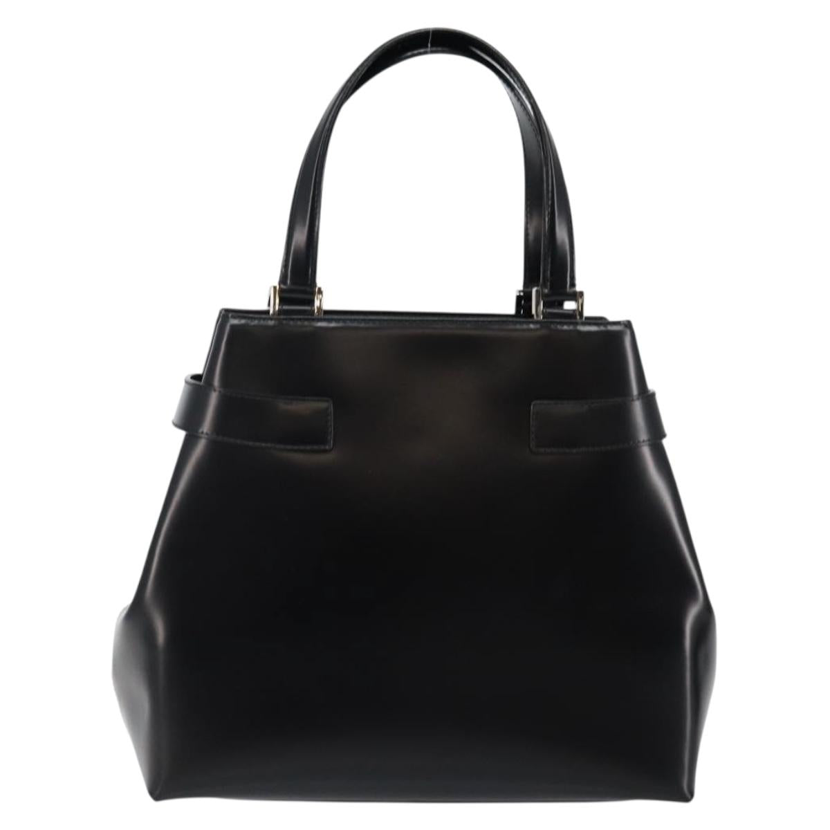 Salvatore Ferragamo Gancini Hand Bag Leather Black Silver Auth 143654V