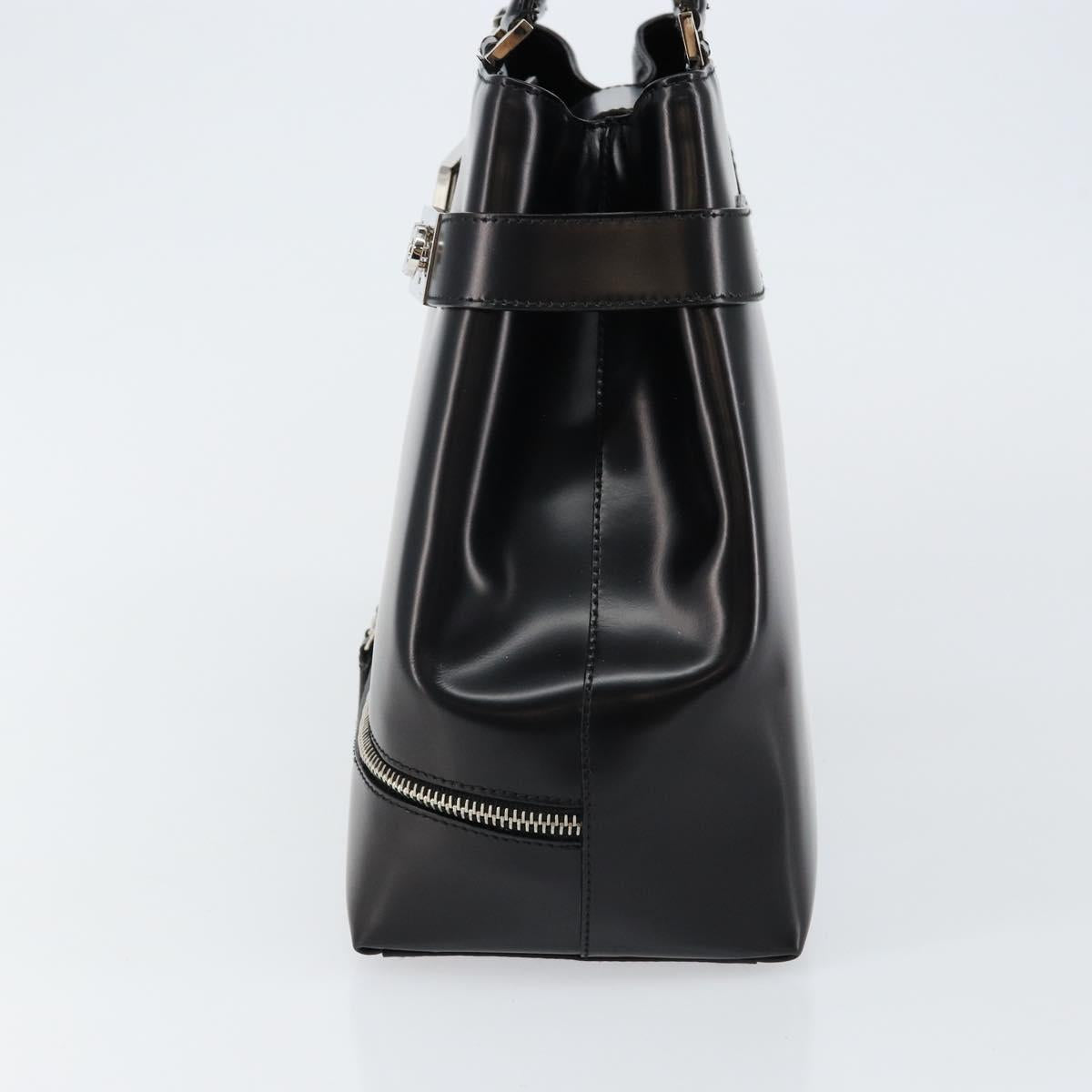 Salvatore Ferragamo Gancini Hand Bag Leather Black Silver Auth 143654V