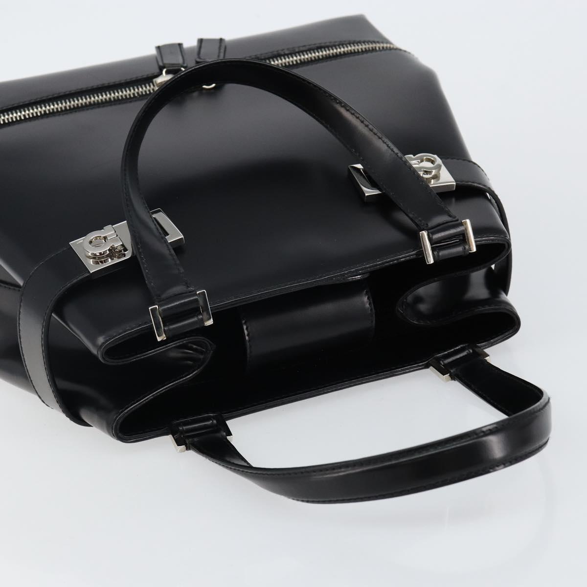 Salvatore Ferragamo Gancini Hand Bag Leather Black Silver Auth 143654V