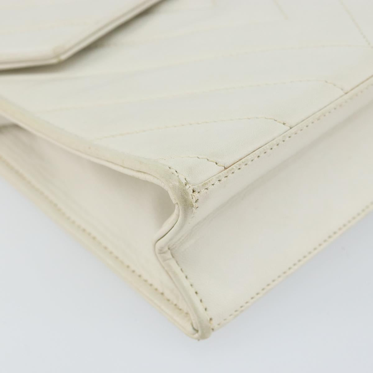 CHANEL V Stitch Shoulder Bag Lamb Skin White Gold CC Auth 143656