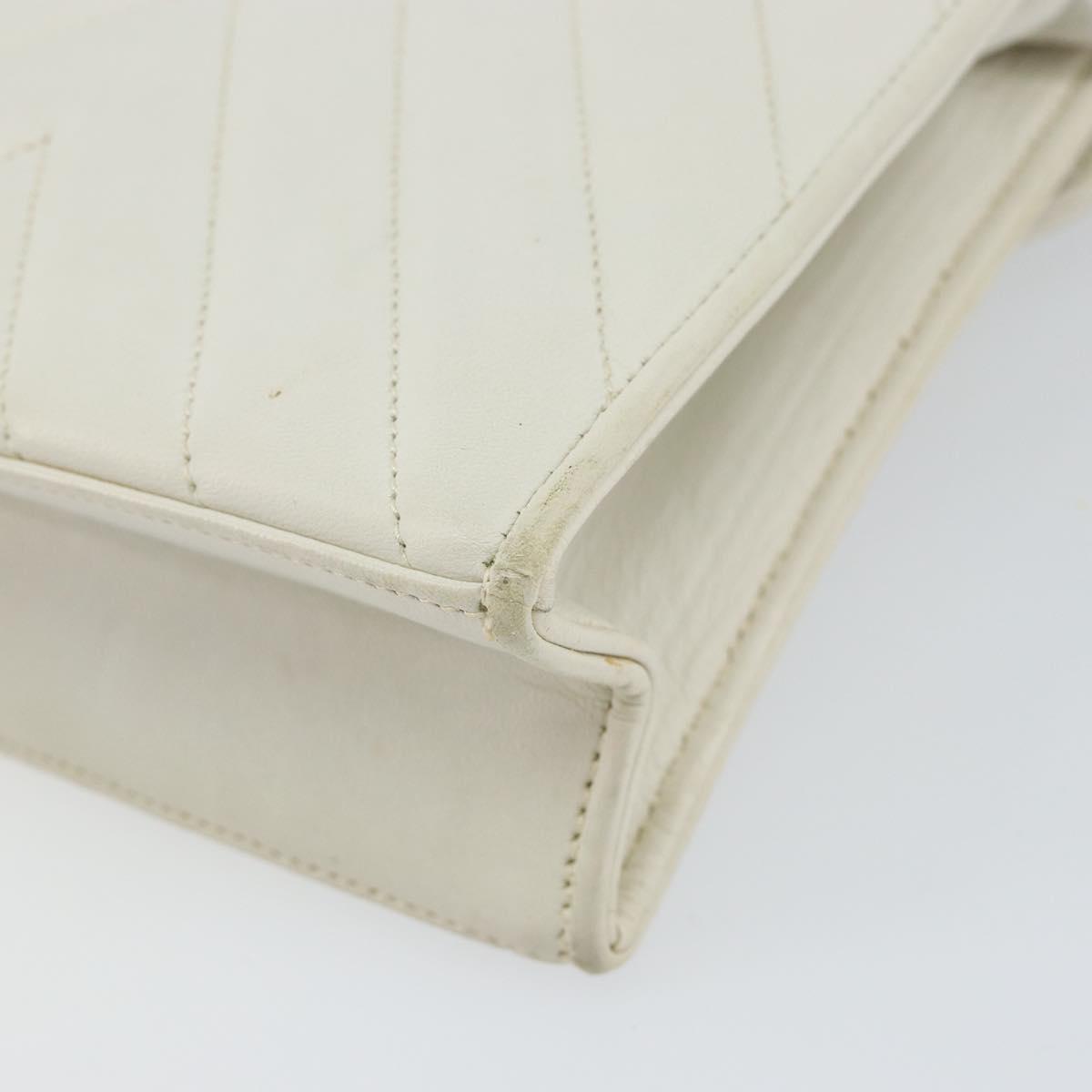 CHANEL V Stitch Shoulder Bag Lamb Skin White Gold CC Auth 143656