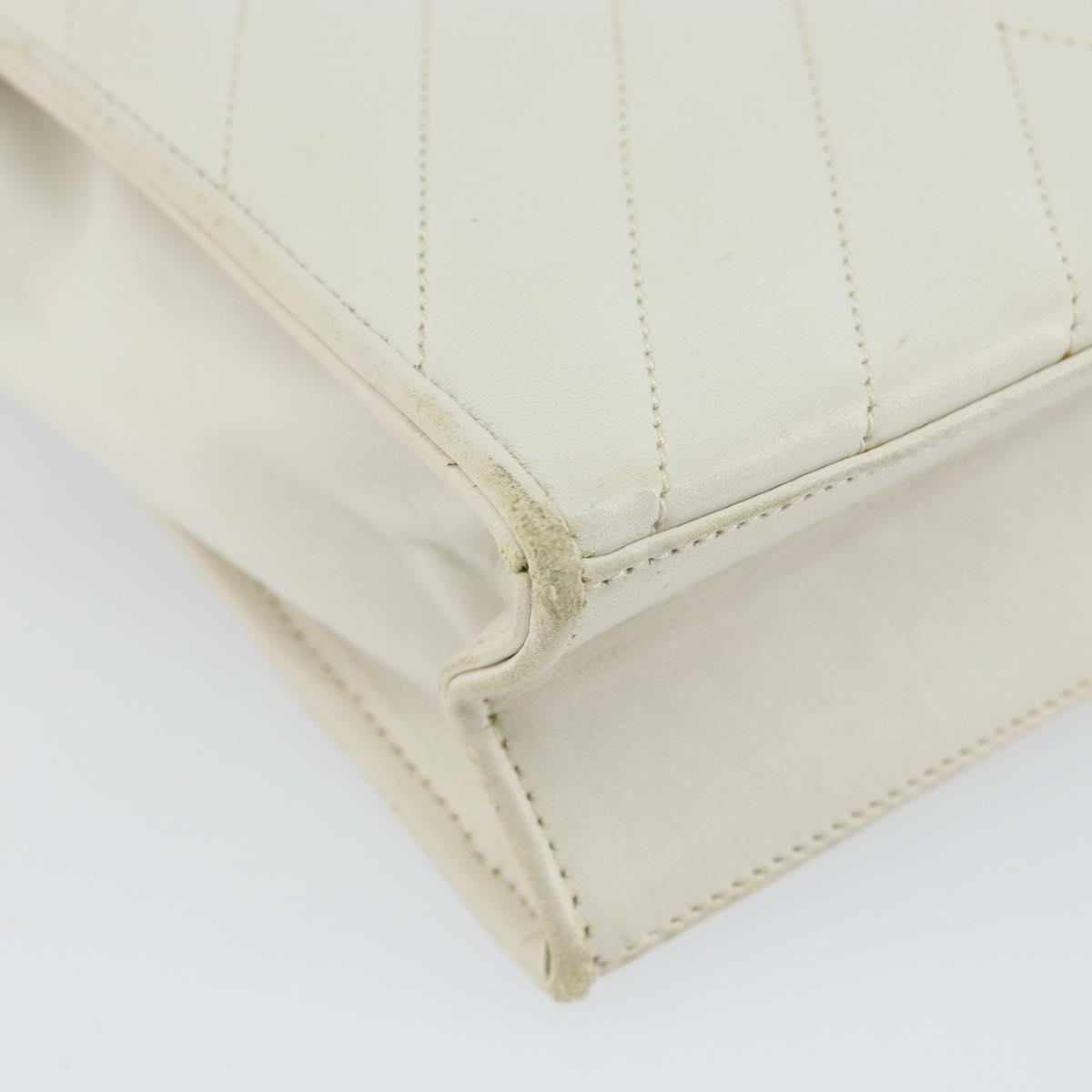 CHANEL V Stitch Shoulder Bag Lamb Skin White Gold CC Auth 143656