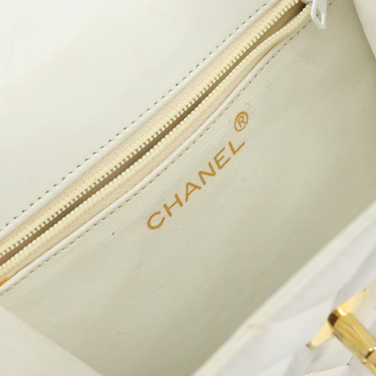 CHANEL V Stitch Shoulder Bag Lamb Skin White Gold CC Auth 143656