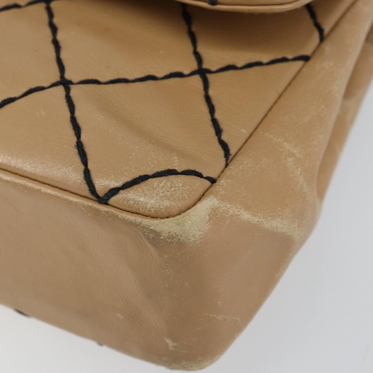 CHANEL Wild Stitch Chain Shoulder Bag Leather Beige CC Auth 143657