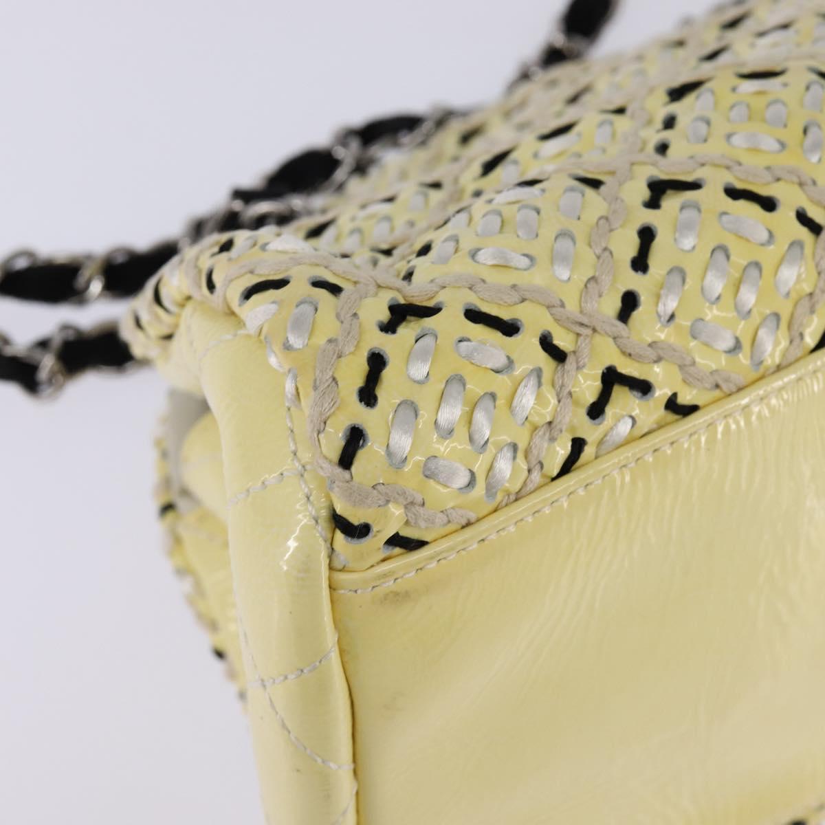 CHANEL Chain Shoulder Bag Enamel Cream Silver CC Auth 143658