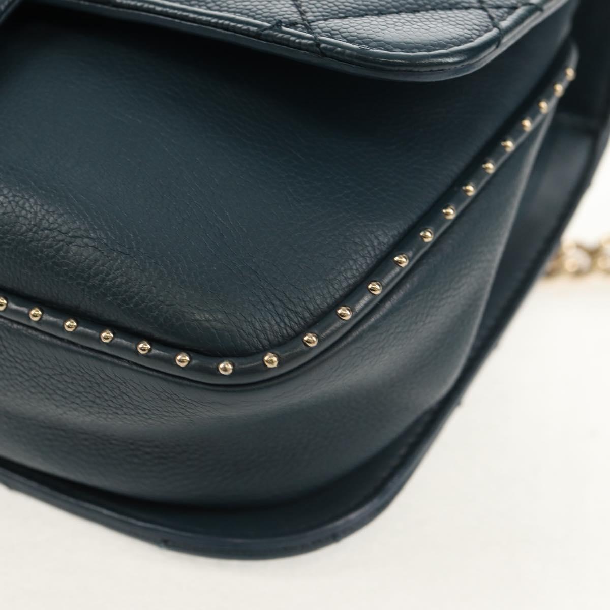 CHANEL Matelasse 20 Chain Shoulder Bag Caviar Skin Blue Gold CC Auth 143659AM