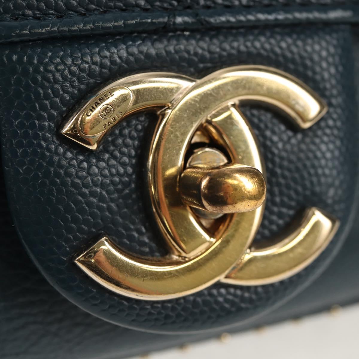 CHANEL Matelasse 20 Chain Shoulder Bag Caviar Skin Blue Gold CC Auth 143659AM