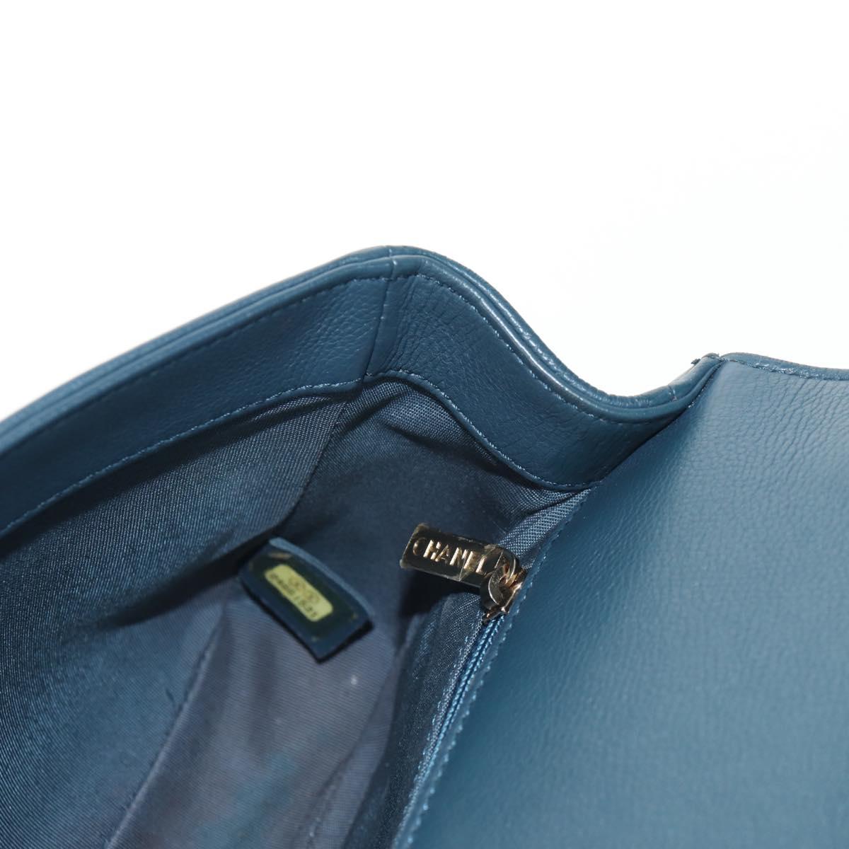 CHANEL Matelasse 20 Chain Shoulder Bag Caviar Skin Blue Gold CC Auth 143659AM