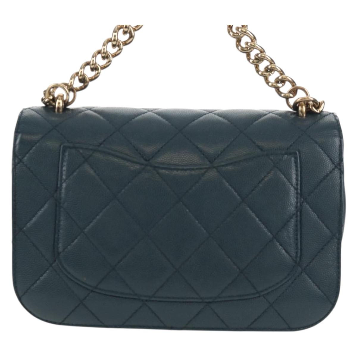 CHANEL Matelasse 20 Chain Shoulder Bag Caviar Skin Blue Gold CC Auth 143659AM