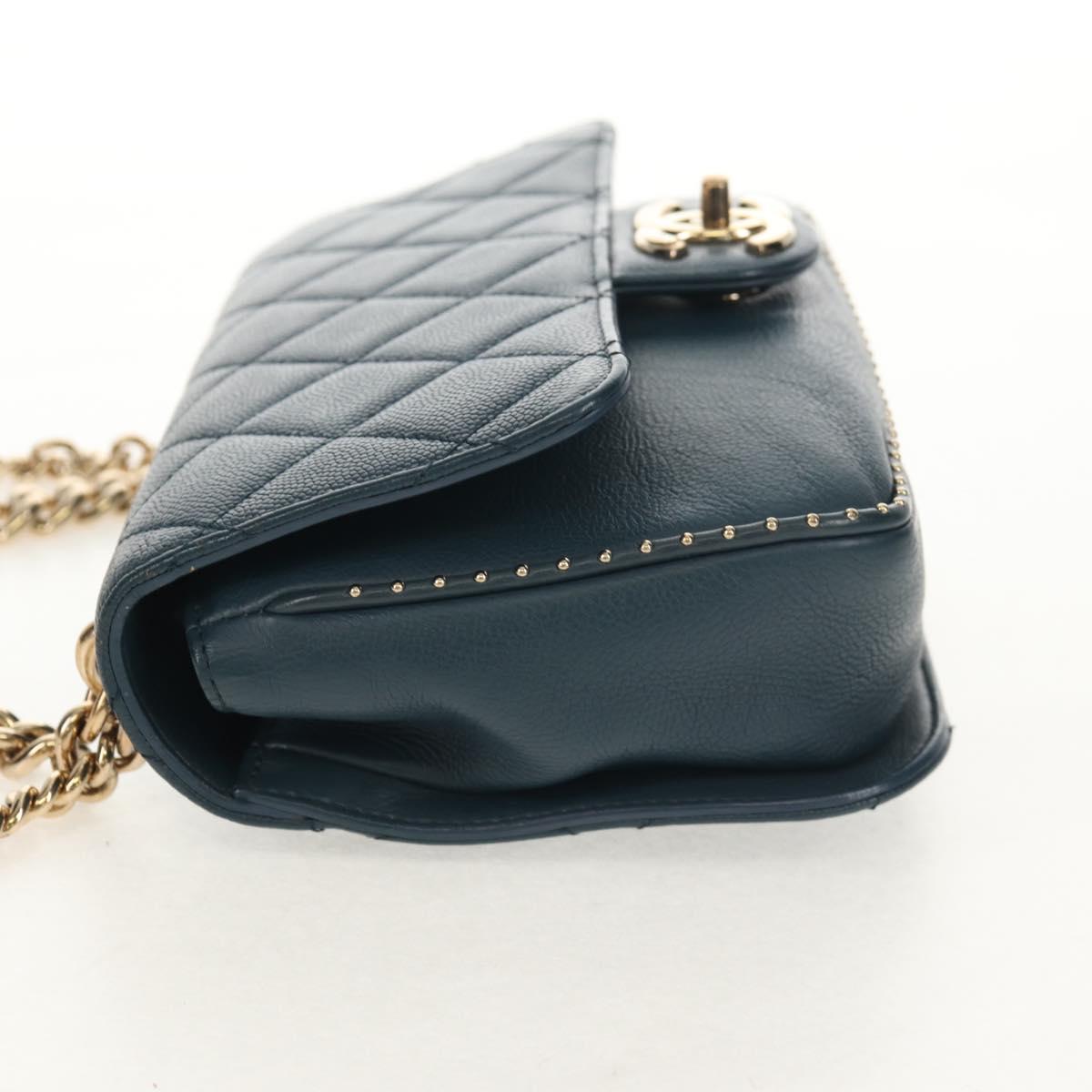 CHANEL Matelasse 20 Chain Shoulder Bag Caviar Skin Blue Gold CC Auth 143659AM