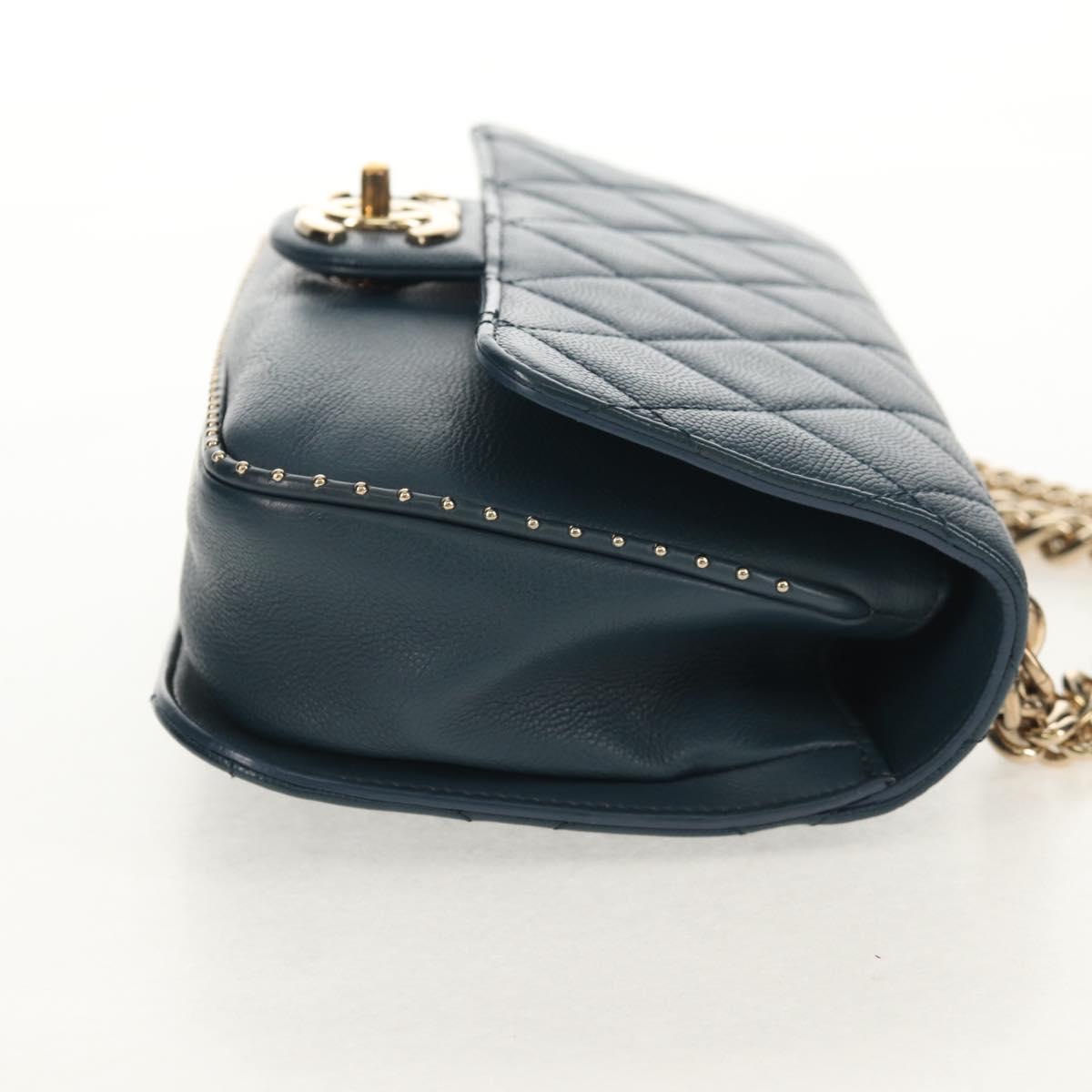 CHANEL Matelasse 20 Chain Shoulder Bag Caviar Skin Blue Gold CC Auth 143659AM