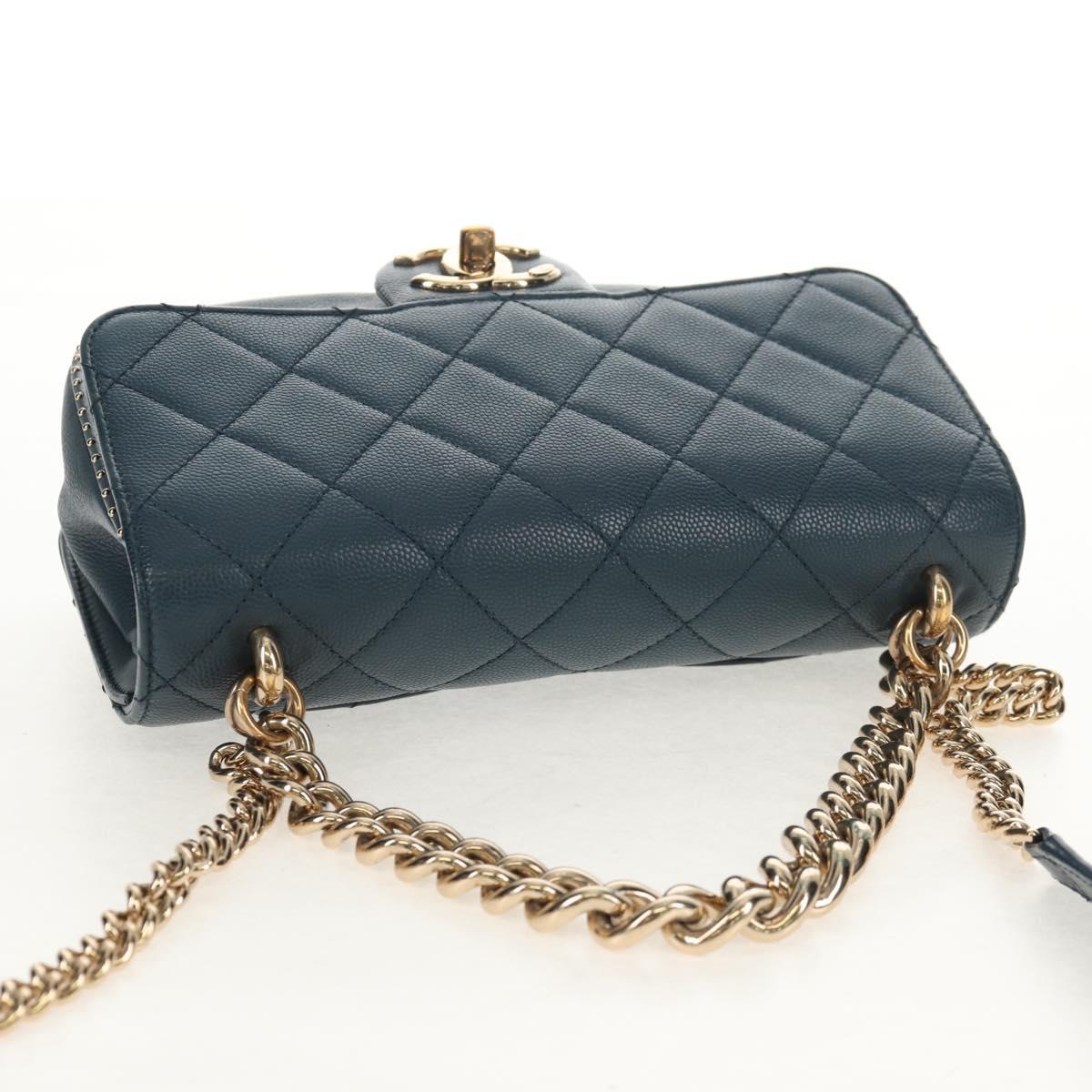 CHANEL Matelasse 20 Chain Shoulder Bag Caviar Skin Blue Gold CC Auth 143659AM